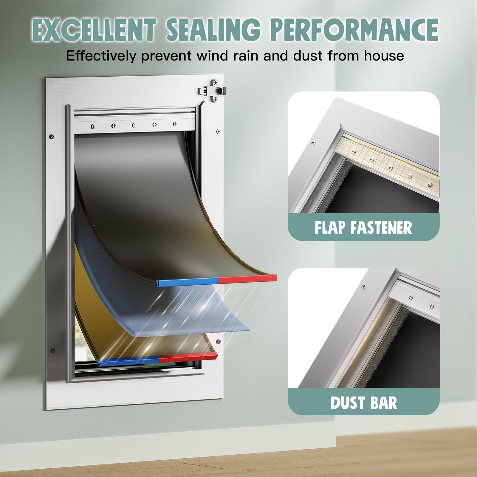 3-Flap Dog Door, All Aluminum Alloy Medium Dog Doggy Doggie Door For Wall, Telescoping Tunnel, Heavy Duty Pet Door For Dogs, Ins