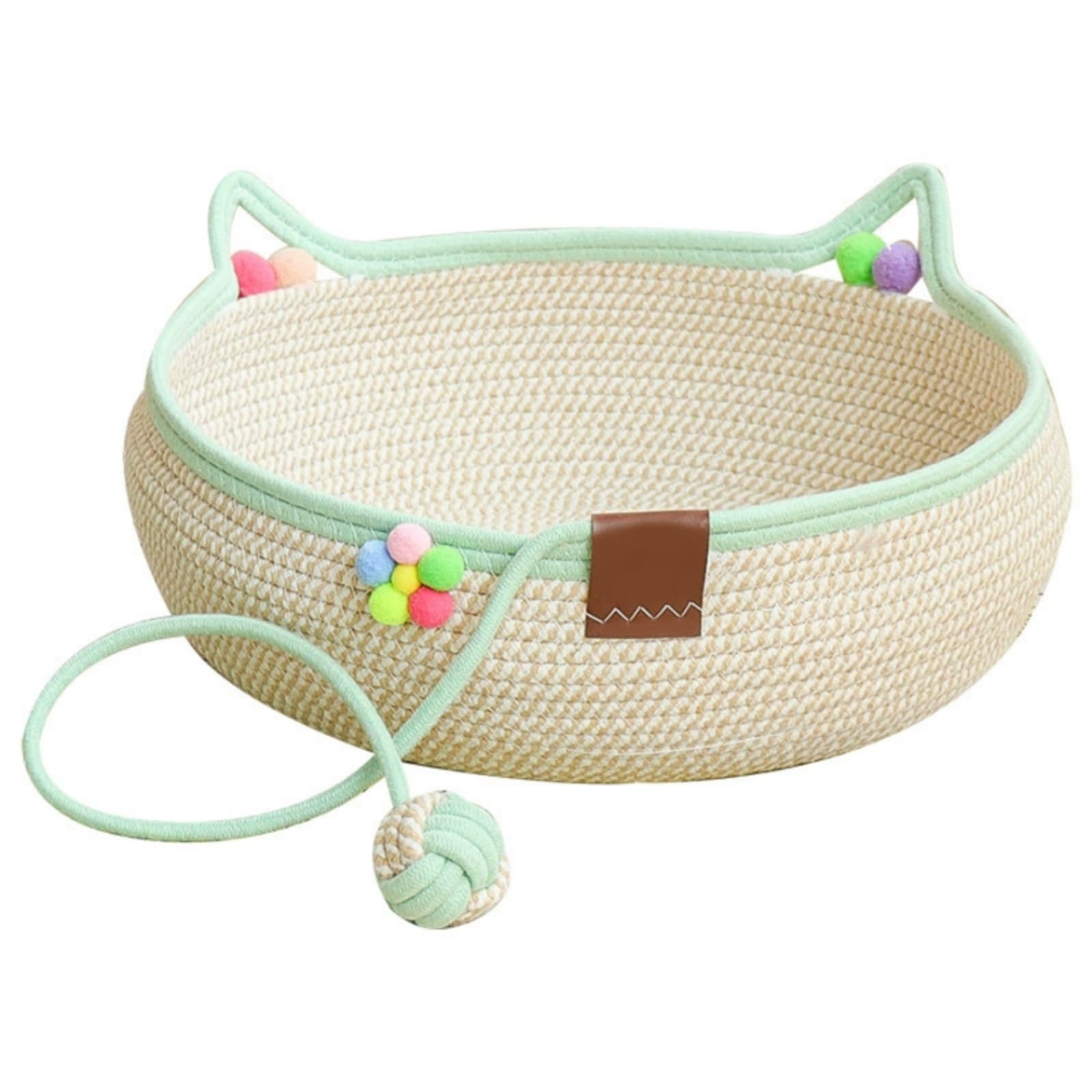 Merishopp ScratchResistant Round Woven Feline Bed Dangling Ball Toy Braided Rope Feline Bed Boho Style Scratchable, S | Pet Sup