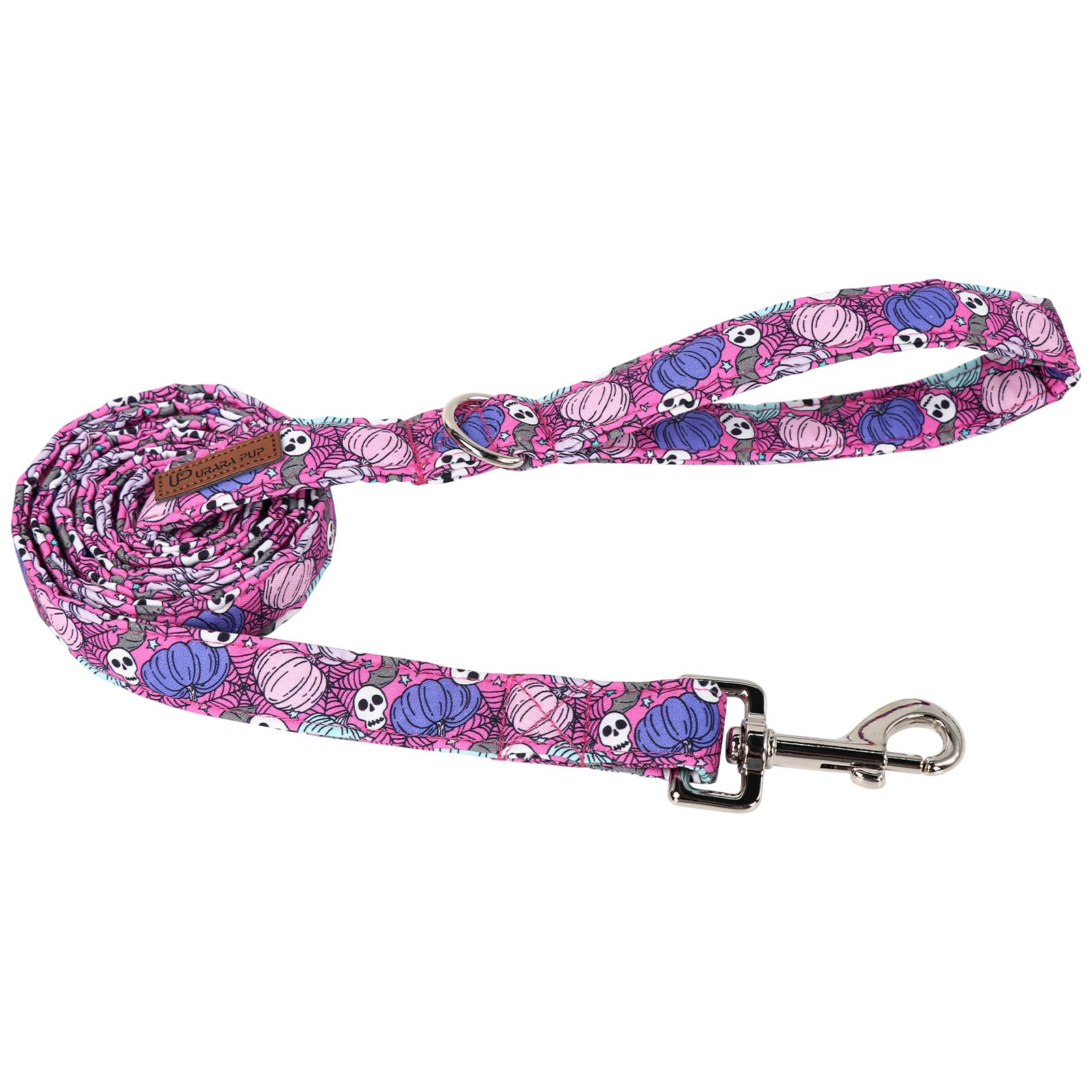 Up Urara Pup Dog Leash & Collar Set, Sturdy Durable Cotton, Halloween Pumpkin Pattern For Small To Large Dogs