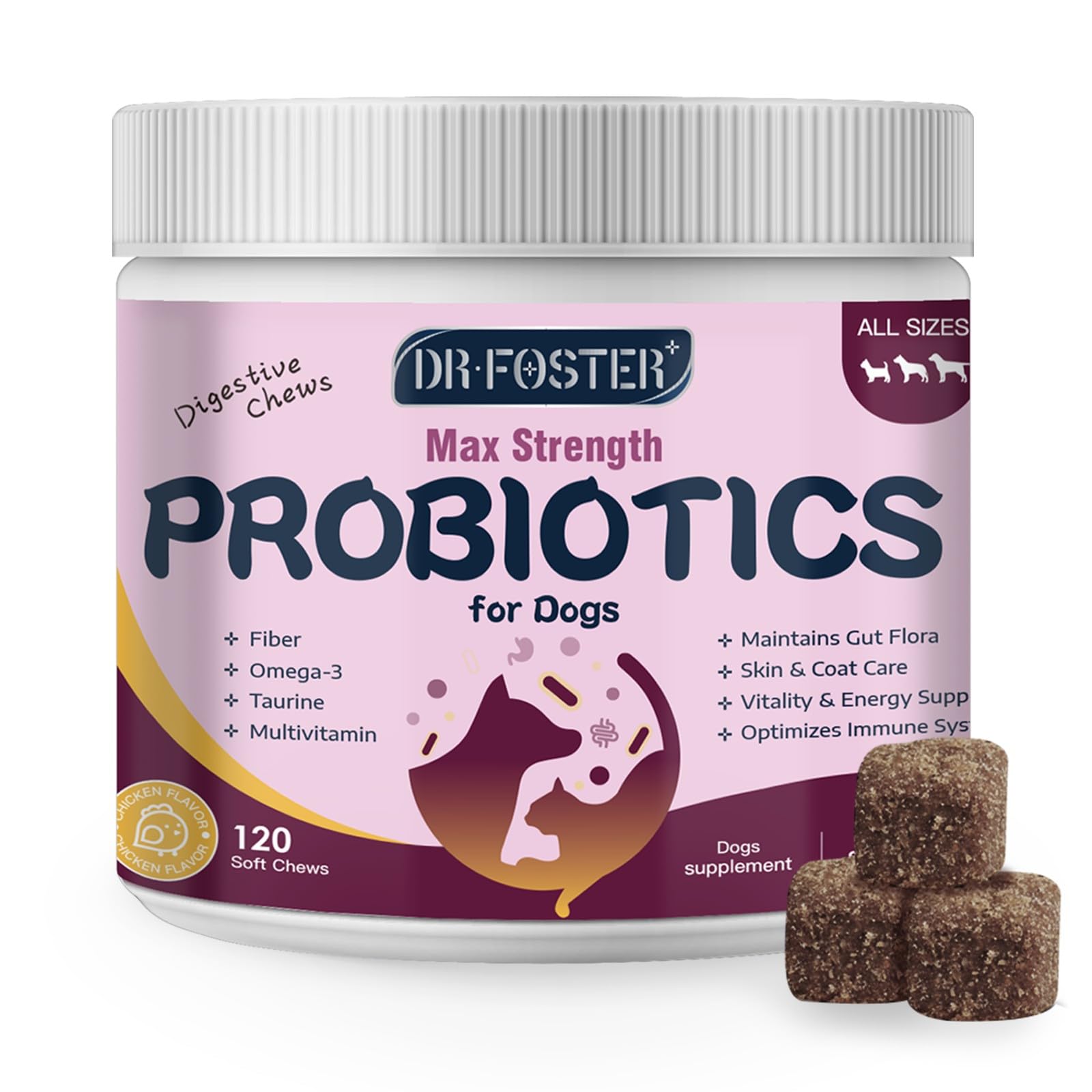 Probiotics for Dogs, Dog Probiotics for Digestive Health, 6 Billion CFU, with Prebiotics & Digestive Enzymes, Pumpkin & Omega-3,