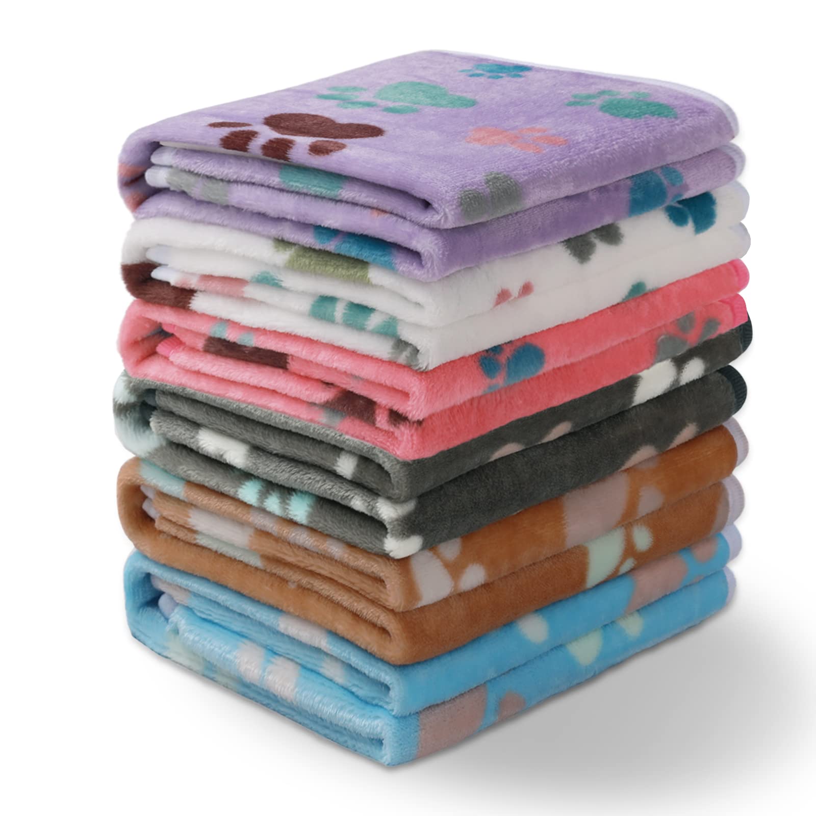 1 Pack 6 Blankets Dog Cat Soft Fluffy Fleece Pet Blanket Warm Cute Print Design Puppy Kitten Blanket Doggy Paw Large(41X31)