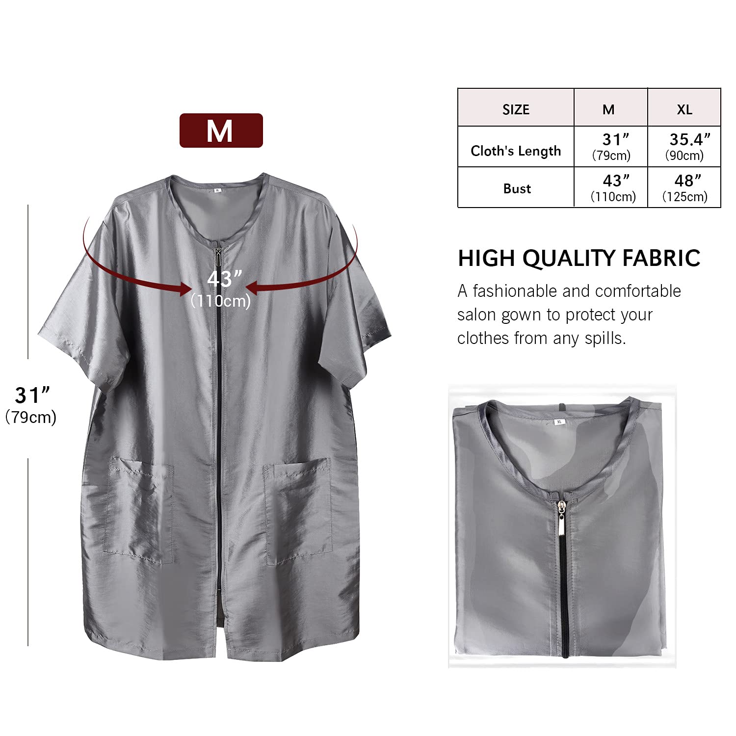 Noverlife Pet Grooming Workwear With Long Full Zipper, M Size, Lightweight Hair Grooming Smock Jacket, Anti-Static Pet Work Clothes, Hair Stylist Splash Proof Apron For Spa Salon Beauty Dog Groomers