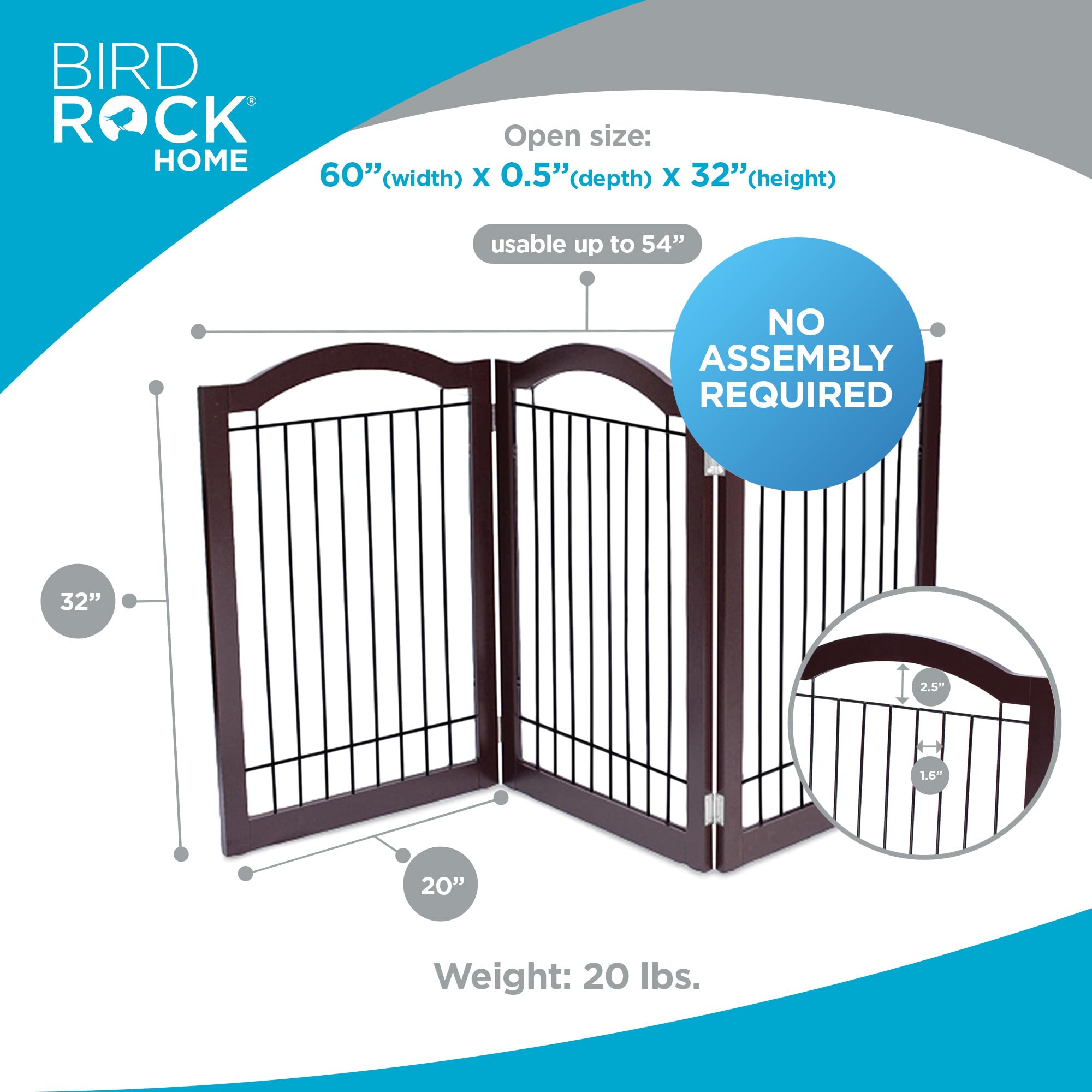 Internet'S Best Arched Top Wire Dog Gate - 3-Panel Free Standing Indoor Folding Pet Barrier, Ideal For Medium, Large Dogs, Puppies, & Cats, For Home, Doorway, Stairs - 30In X 60In, Espresso