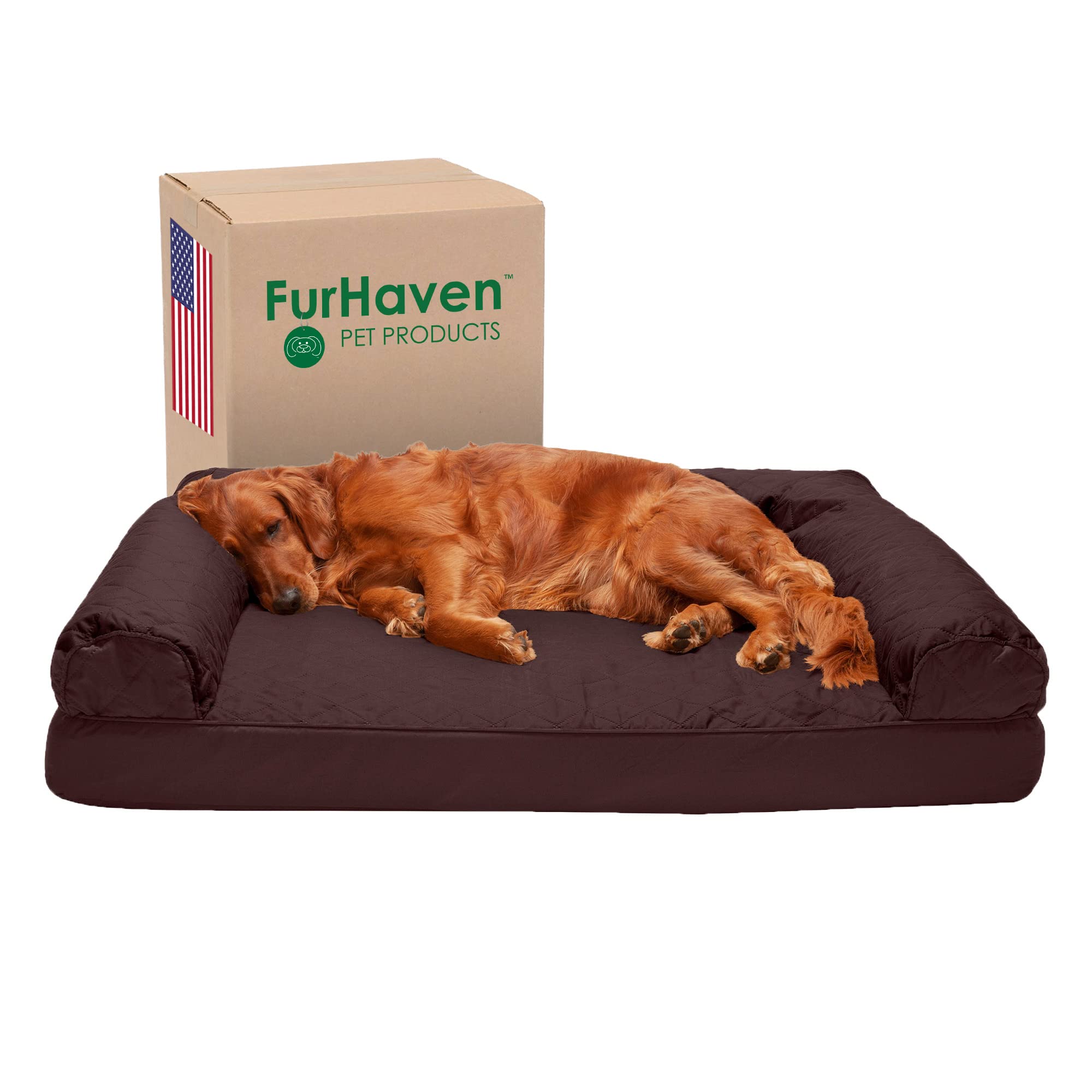 Furhaven Orthopedic Dog Bed For Large Dogs W/ Removable Bolsters & Washable Cover, For Dogs Up To 95 Lbs - Quilted Sofa - Coffee, Jumbo/Xl