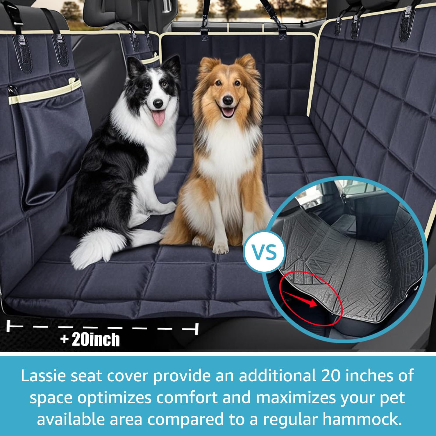 Lassie Truck Back Seat Extender For Dogs With Mesh Window - Waterproof Hard Bottom Dog Hammock For Car Travel Bed Mattress Compa