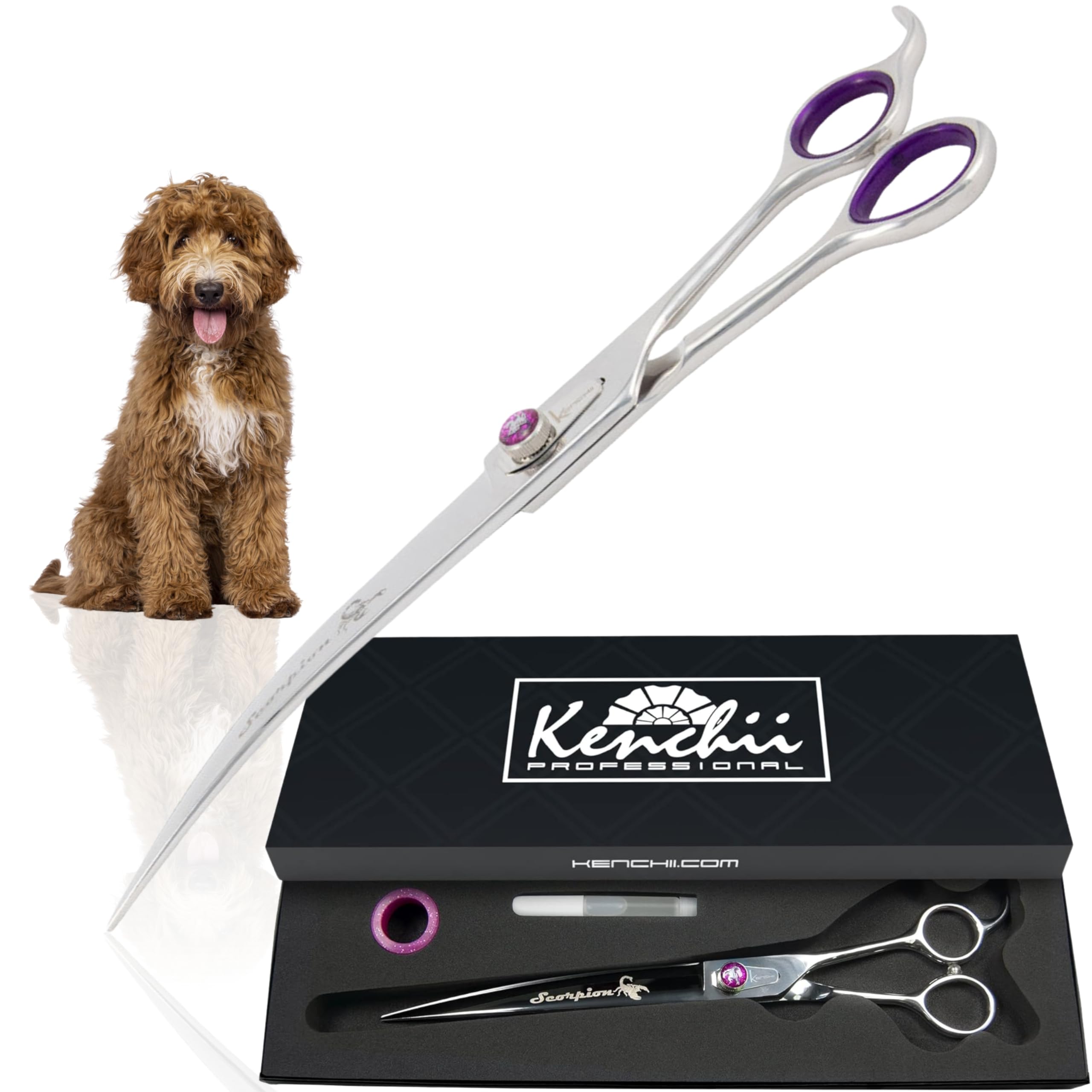 Kenchii Scorpion 9 Inch, Curved Grooming Scissors For Dogs And Pets - Premium Steel Scissors For Dog Grooming - Dog Shears Pet Grooming Accessories - Pet Hair Trimming Scissor