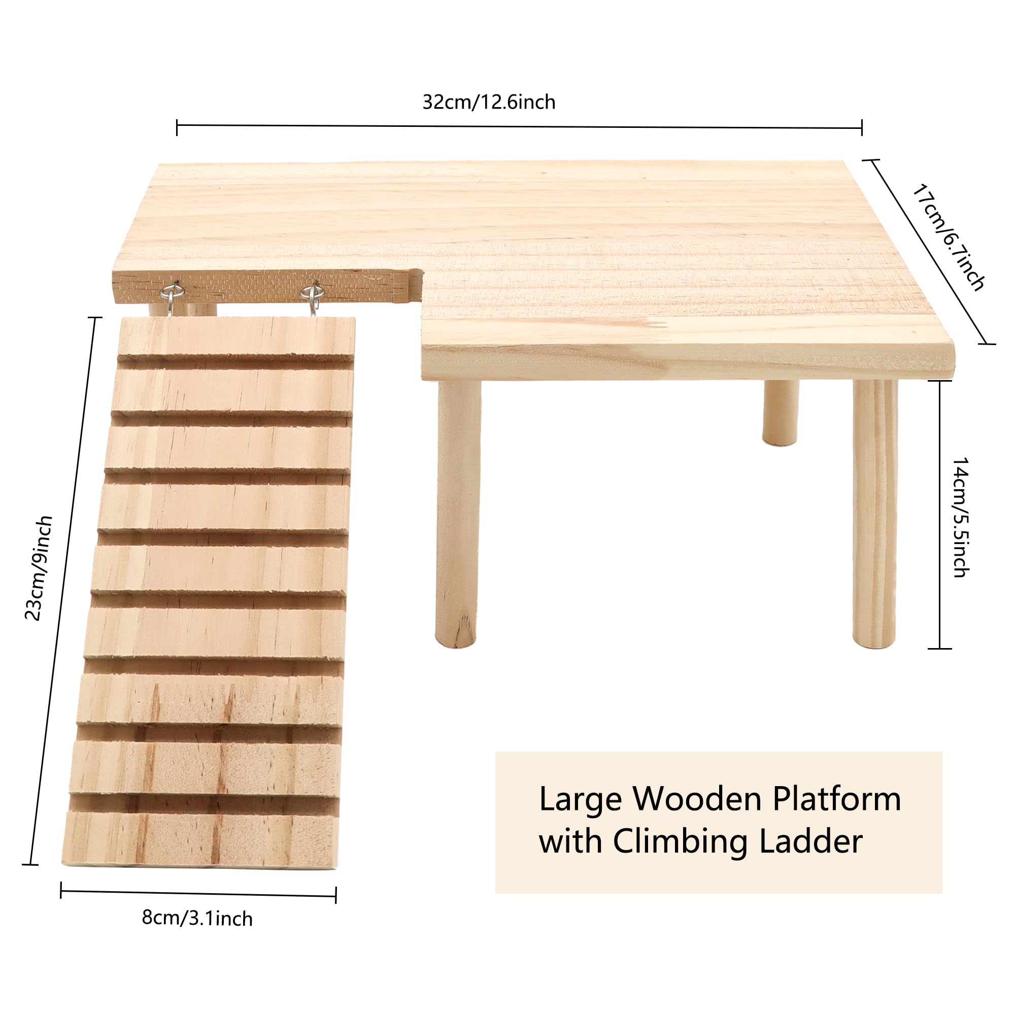 Dvhey Hamster Wooden Platform With Legs Small Animal Climbing Ladder Standing Rat Guinea Perch Chew Toy Cage Accessories (Platfo