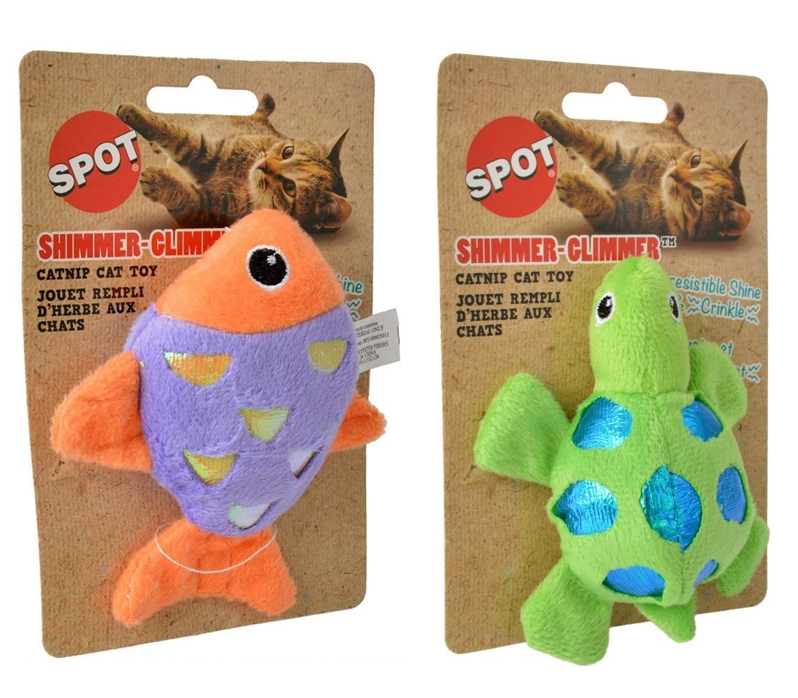 Spot 52075 4.5'' Shimmer Glimmer Fish With Catnip Cat Toy Assorted Colors