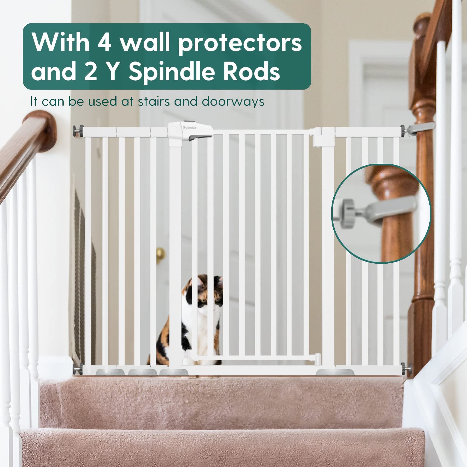 BABELIO 29-55 Inch Extra Wide Baby/Dog Gate, PressGuard P7, Metal Auto Close, Pressure Mounted Pet Door for Doorways, NO Need To