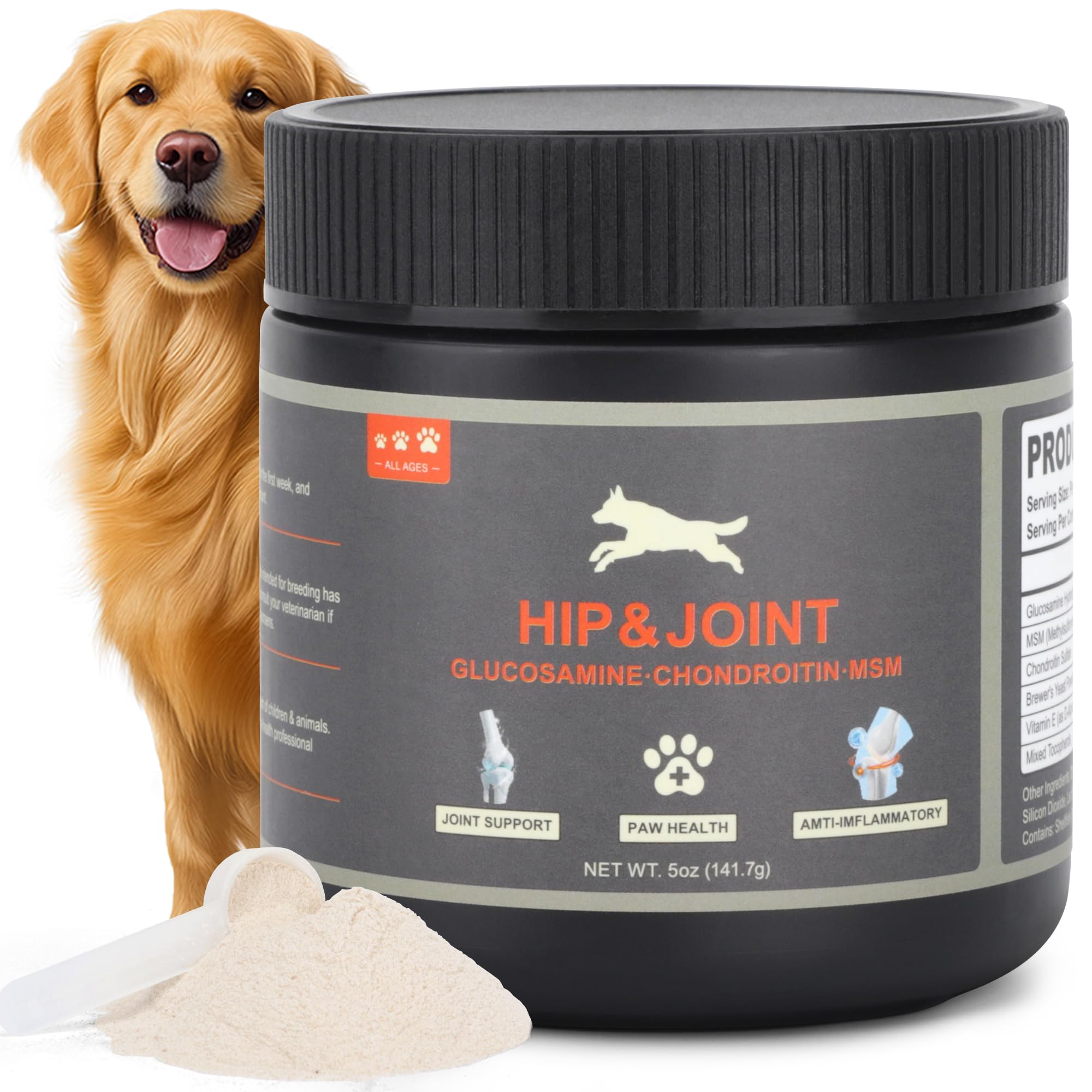 GAIAKINGCO Hip and Joint Supplement Powder for Dogs Glucosamine for Dogs, Dog Arthritis Vitamins for Hip and Joint Pain Relief C