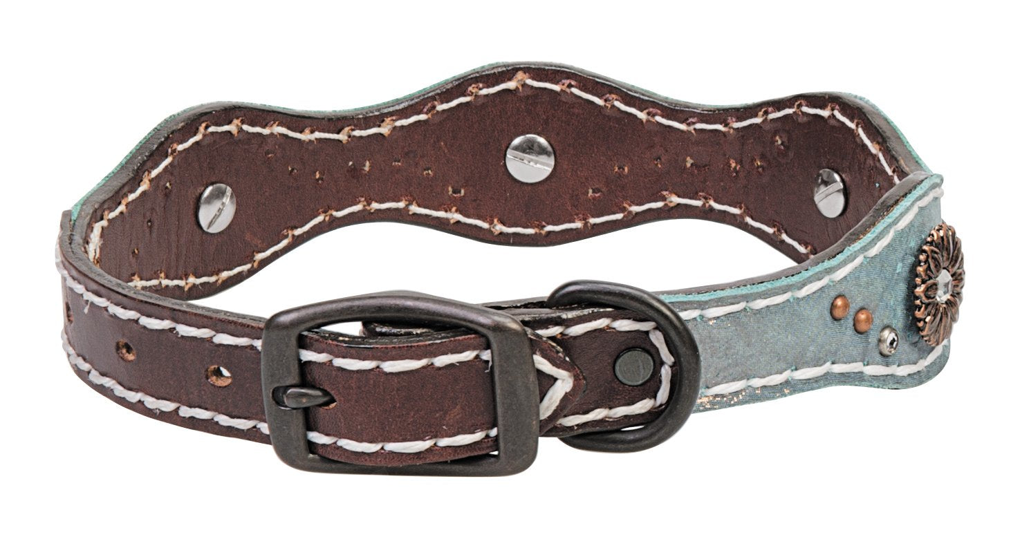 Weaver Pet Savannah Dog Collar Brown/Metallic Turquoise, 1 X 21-Inch