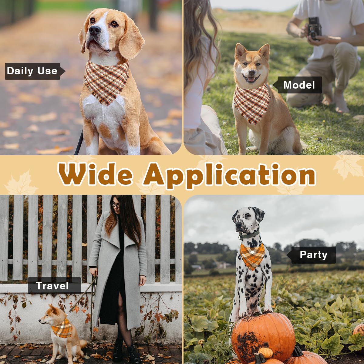 Kytely Fall Dog Bandana 2 Pack, Autumn Thanksgiving Dog Bandana Large, Orange Plaid Pet Scarf For Boy And Girl, Holiday Bandanas Triangle Bibs For Medium And Large Dogs (Large)