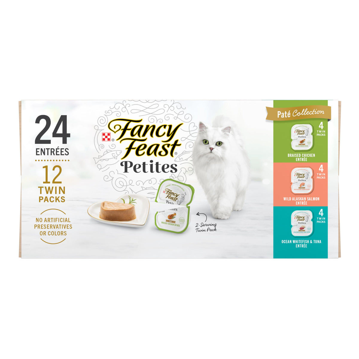 Purina Fancy Feast Gourmet Wet Cat Food Variety Pack, Petites Pate Collection, Break-Apart Tubs, 24 Servings - (Pack Of 12) 2.8 Oz. Tubs