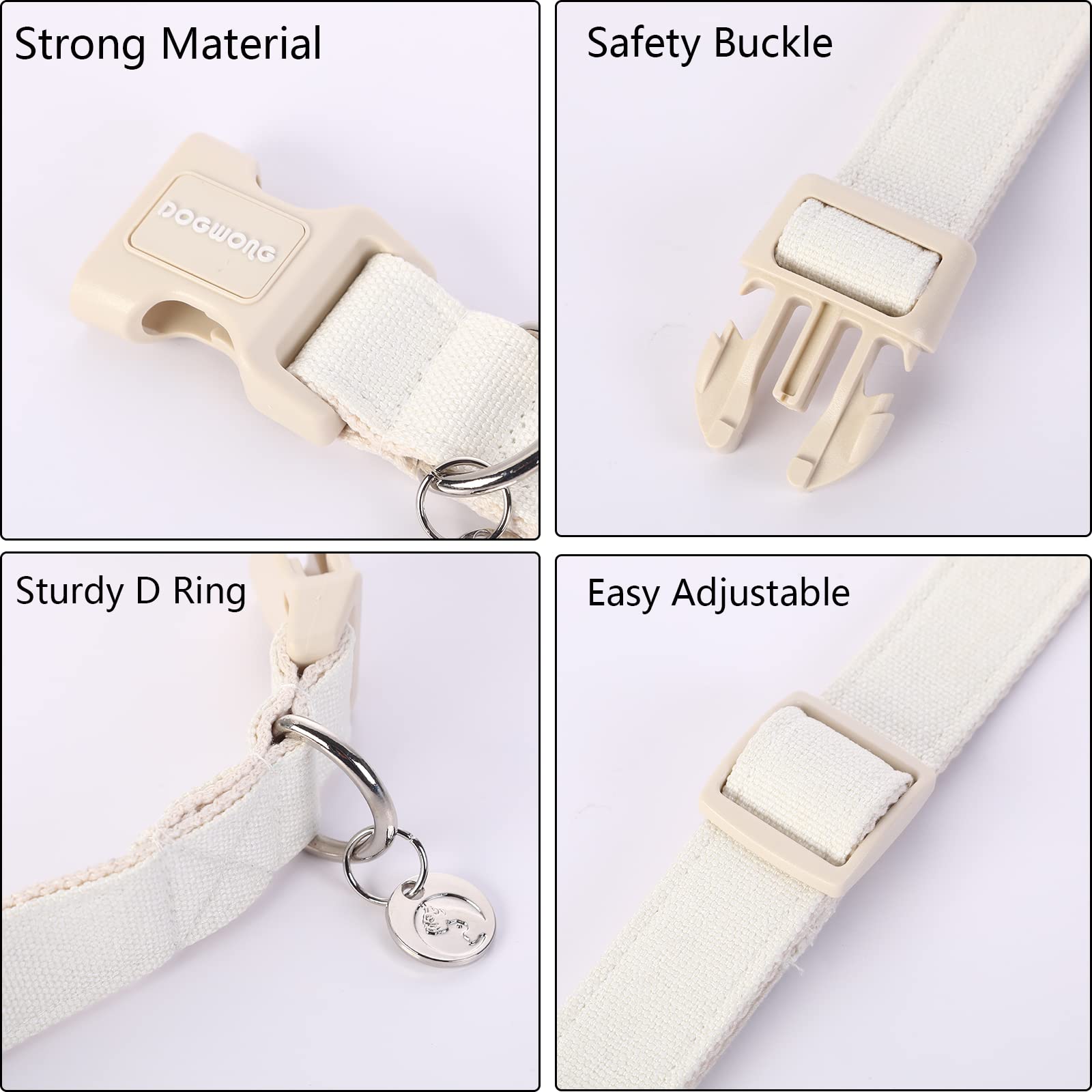 Dogwong Cotton Hemp Dog Collar, Heavy-Duty Adjustable Soft Natural Fabric Pet Collar - Cute Wedding Puppy Necklace For Small To