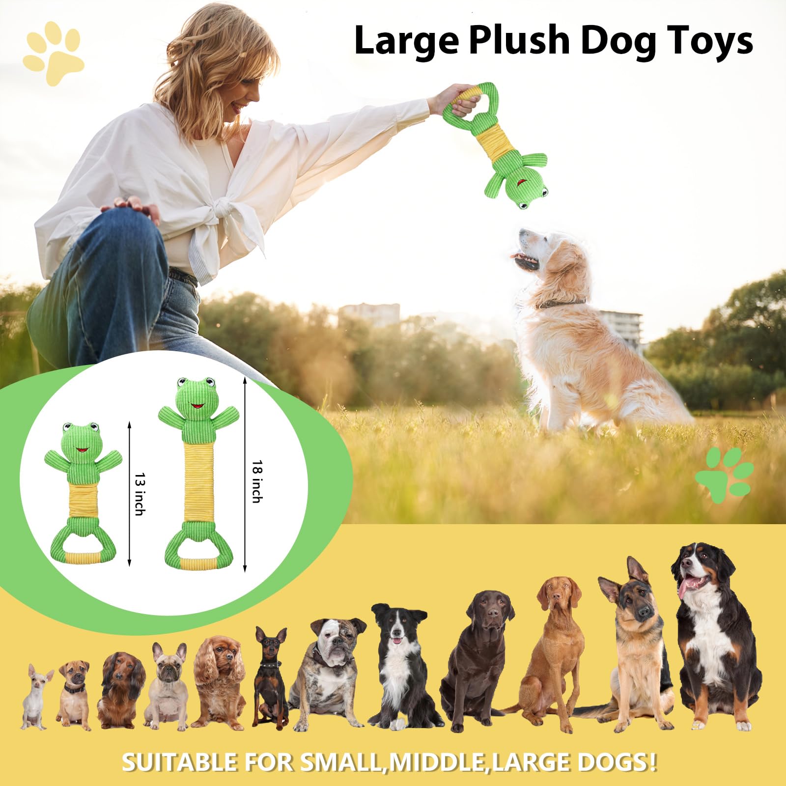 Letsmeet Dog Squeak Toys Durable Plush Dog Toy With Crinkle Paper, Tug Of War Pull Toys For Puppies, Interactive Dog Chew Toys F