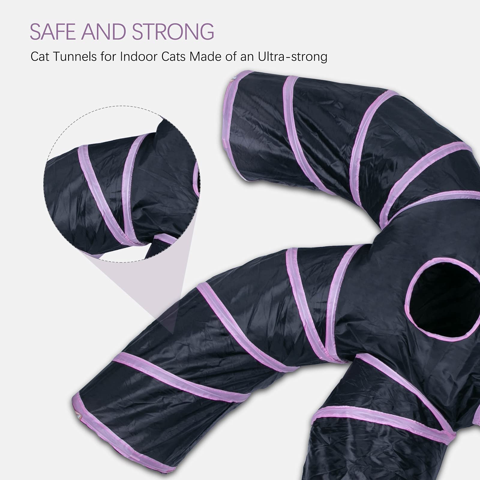 Egetota Cat Tunnel For Indoor Cats Large, With Play Ball S-Shape 5 Way Collapsible Interactive Peek Hole Pet Tube Toys, Puppy, Kitty, Kitten, Rabbit (Pink & Black)