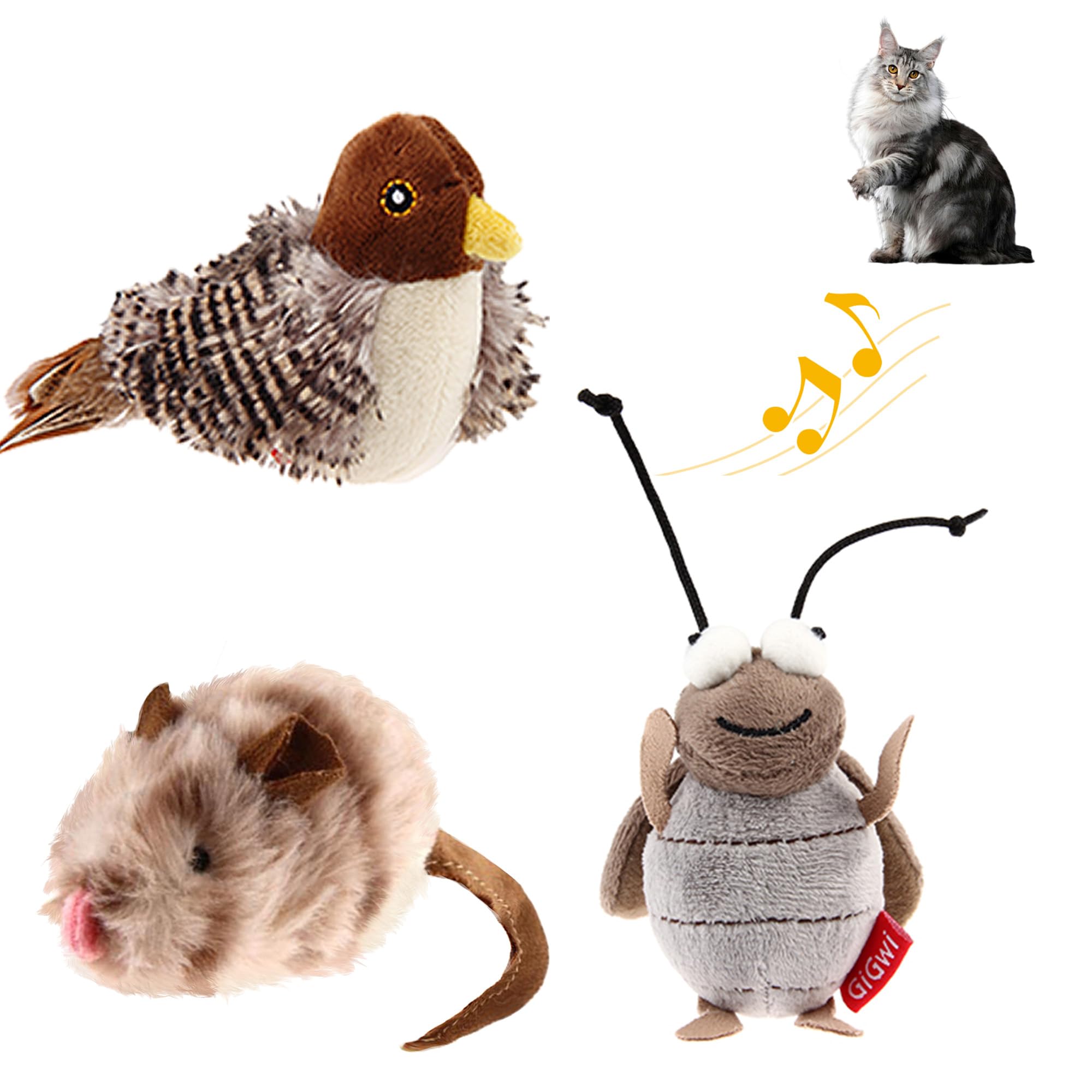 Petgeek Gigwi Simulated Chirping Bird Cat Toy, Fake Interactive Cat Toys For Indoor Cats, Feather Toy With Hanging Loop For Bore