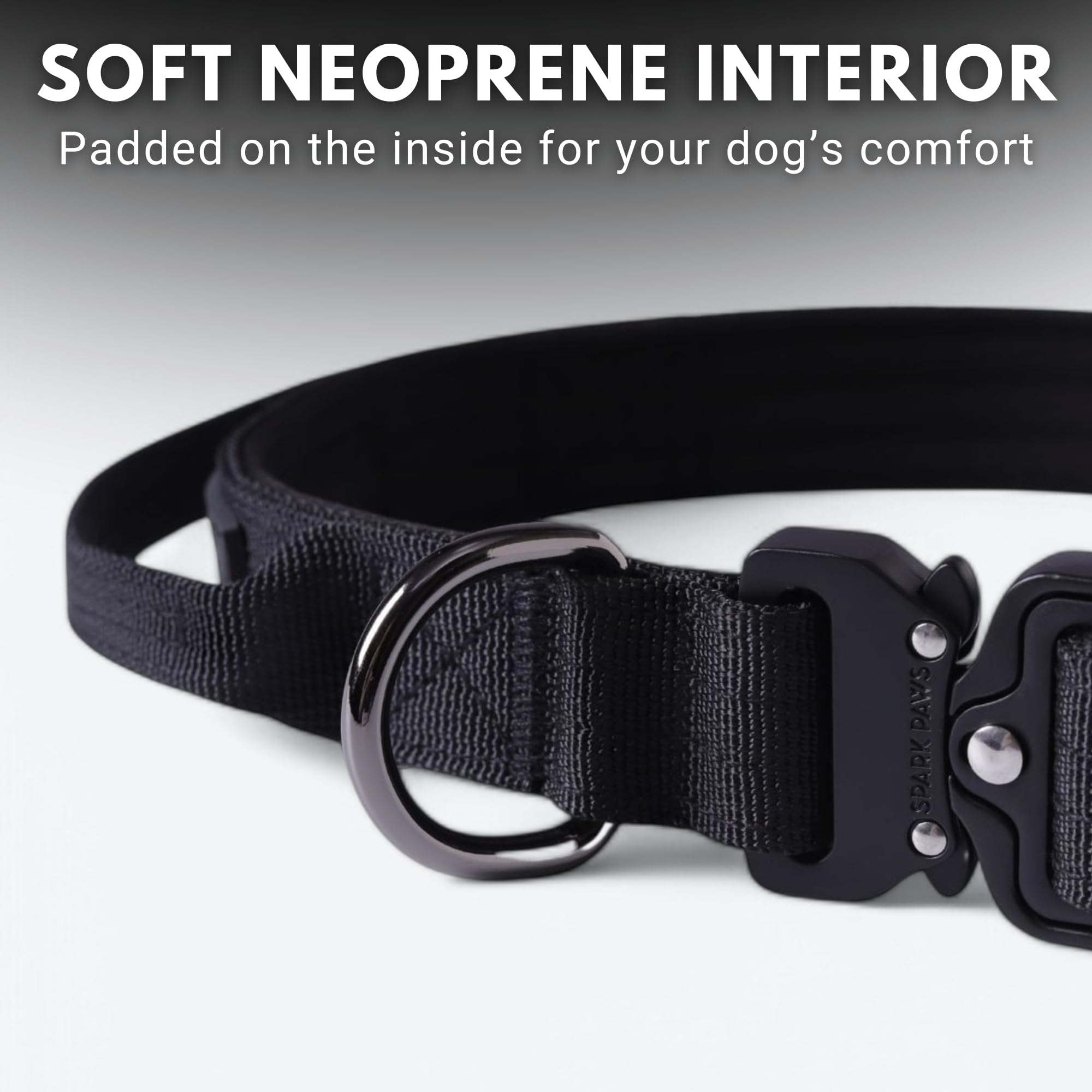 Spark Paws Tactical Dog Collar - Heavy Duty, Premium Quality, Thick And Durable For Large And Medium Dogs - Black - L