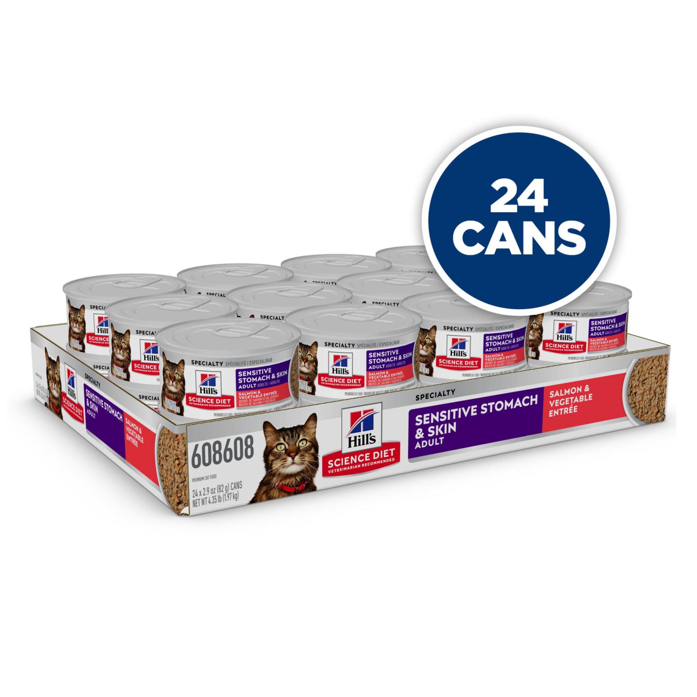 Hills Science Diet Sensitive Stomach & Skin, Adult 1-6, Stomach & Skin Sensitivity Support, Wet Cat Food, Salmon & Vegetables M