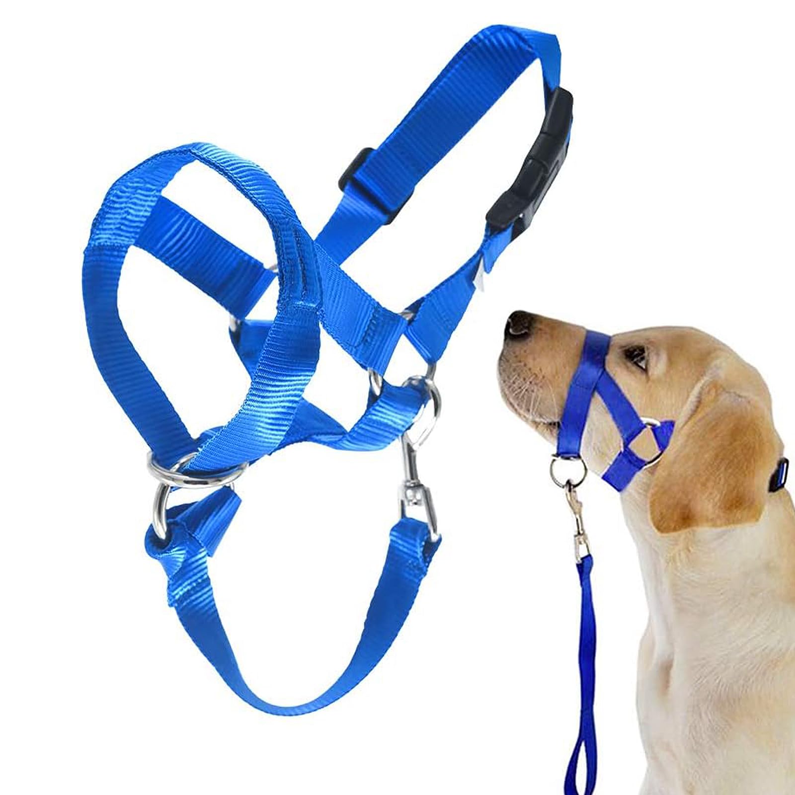 Soft Dog Head Collar, No Pull Training Tool For Small Medium Large Dogs On Walks, Gentle Training Collar And Control For Heavy Pullers, Includes Free Training Guide (M, Blue)