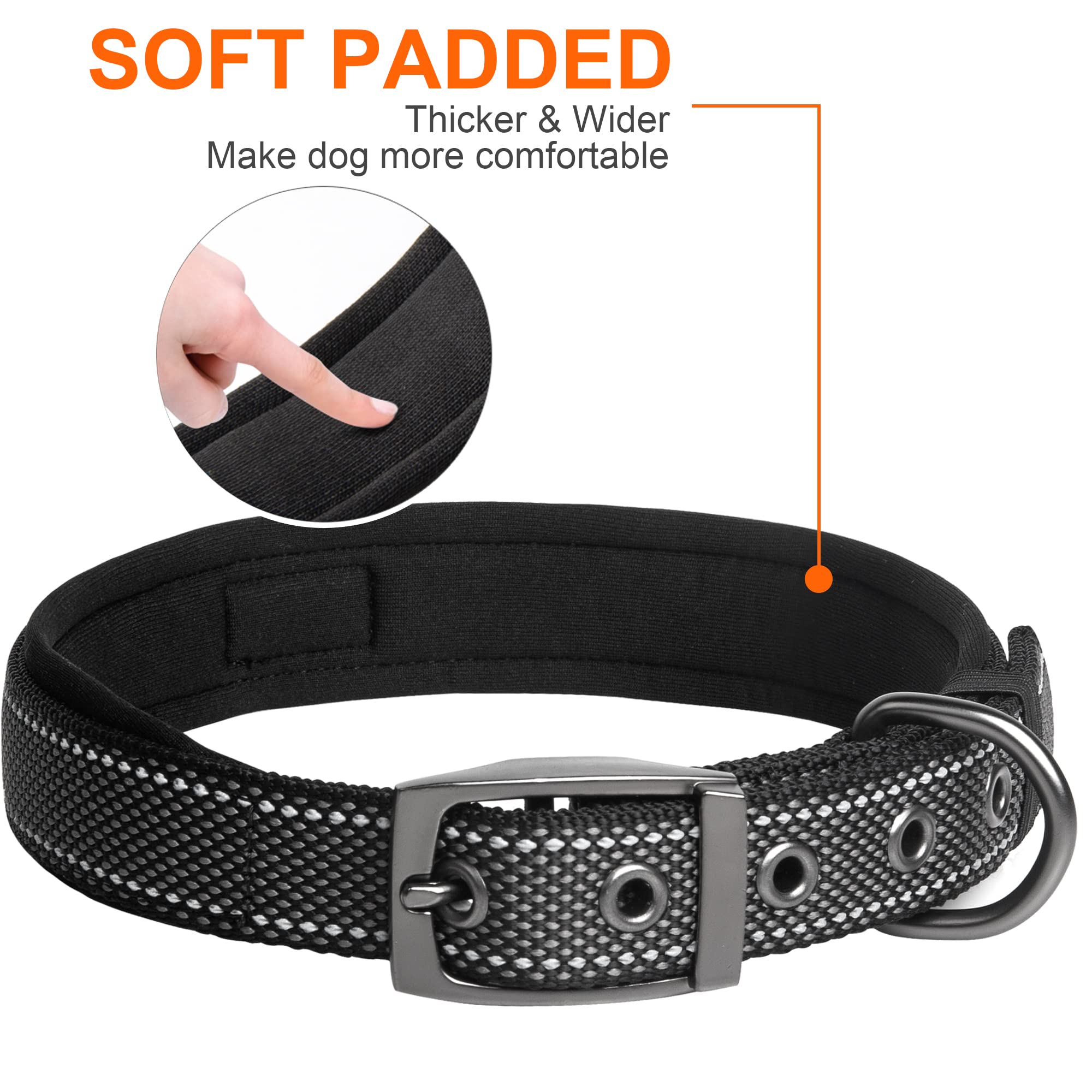 Fida Heavy Duty Dog Collar, Ultra Comfortable Soft Neoprene Padded, Adjustable Reflective Nylon Pet Collar With Durable Metal Be