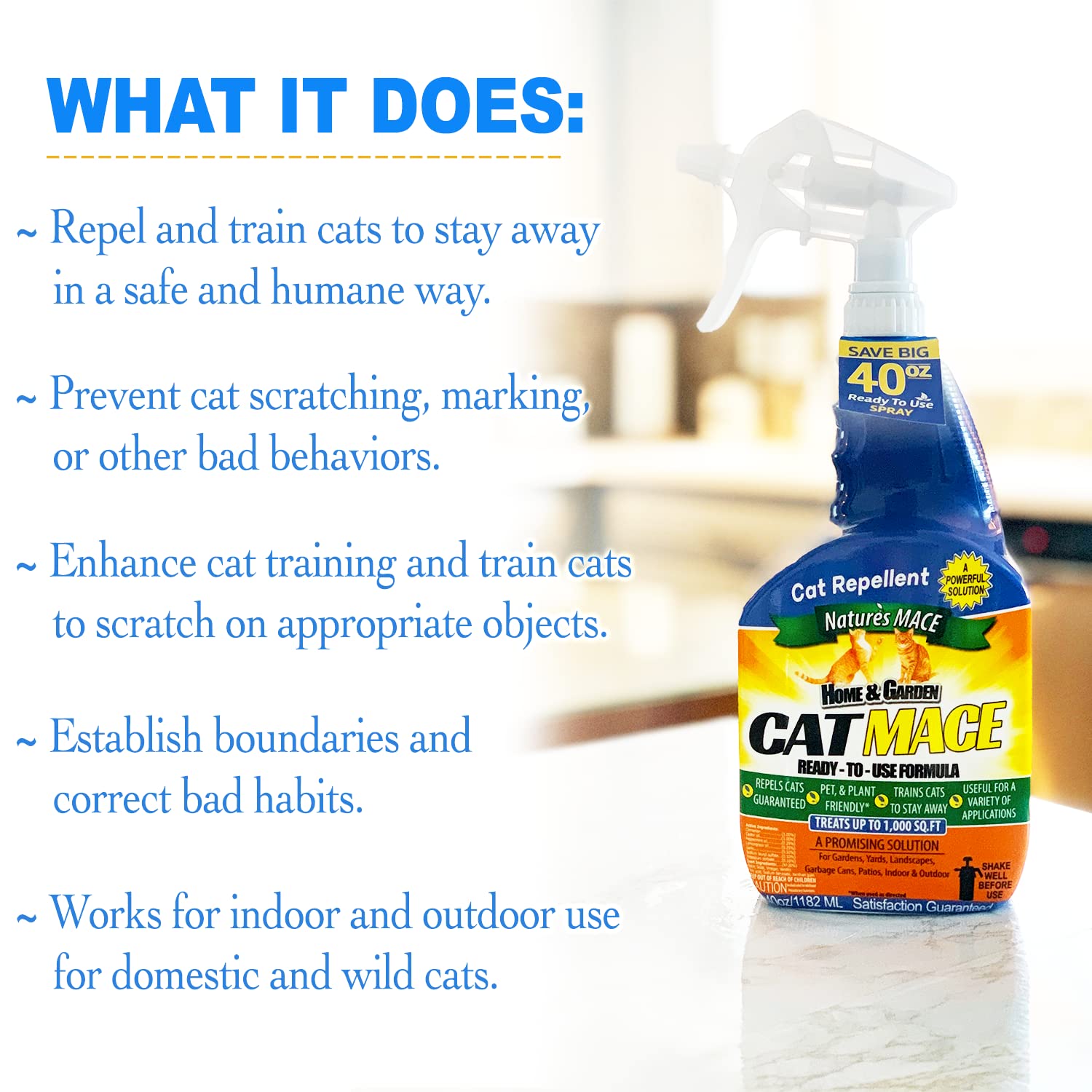 Natures MACE Cat Mace 1 Gallon Concentrate, Makes 16 Gallons, Cat Repellent Outdoor, Keep Cats Away, Indoor Spray, Keep Out of