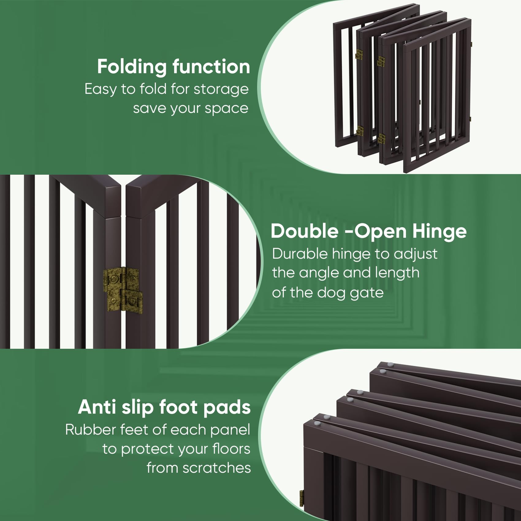 Brown Freestanding Foldable Pet Gate - 6 Panels, Metal Support Feet, Room Divider For Doorways & Bedroom