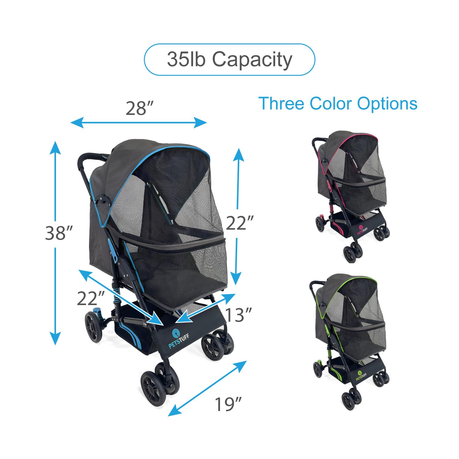 Pets Tuff 22    Buddy Buggies Foldable Pet Stroller - Shock Absorbing Frame With Storage - Machine Washable Fabric - Durable Mes