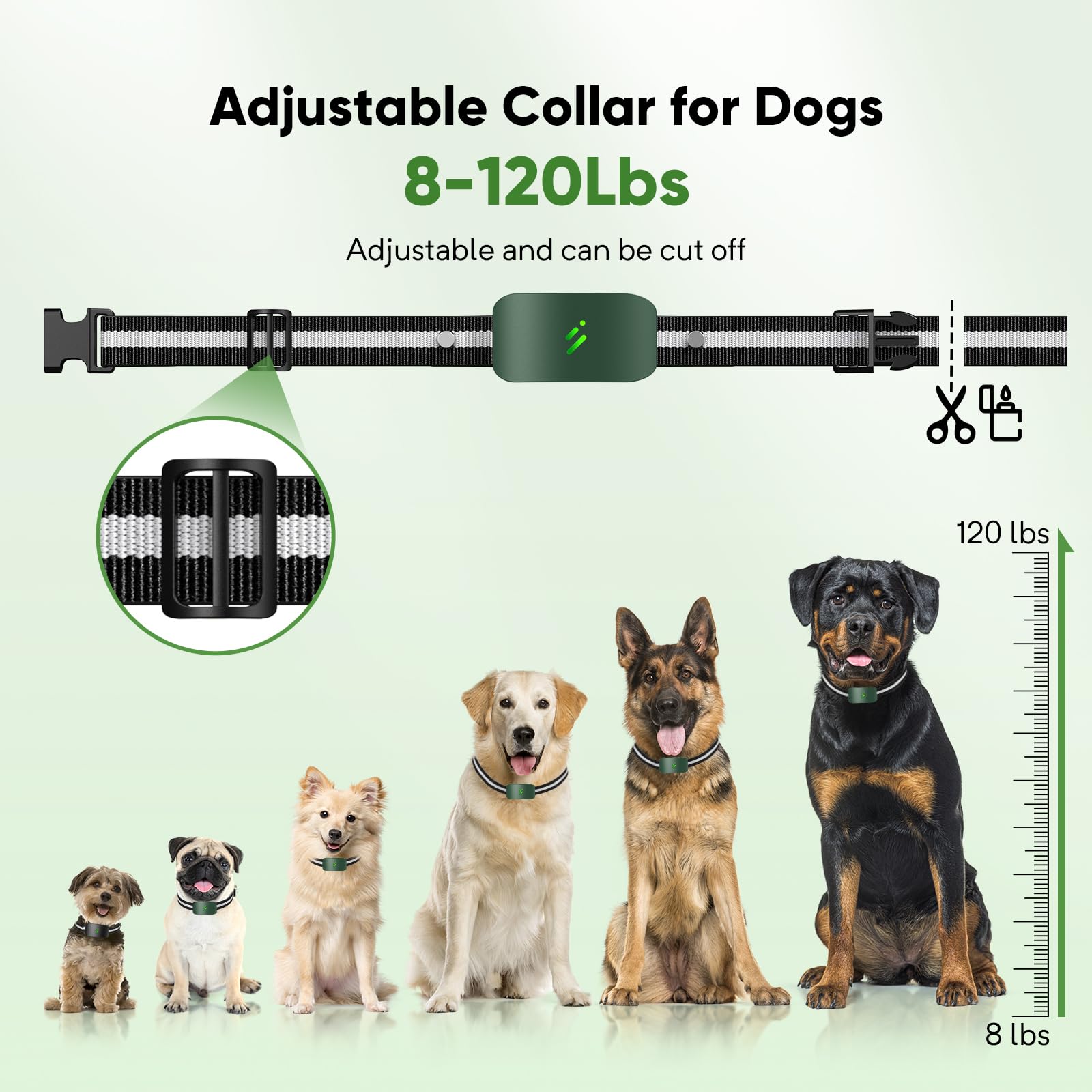 PFIXV Dog Training Collar G5 - 2680FT Remote Control, Waterproof, Beep & Vibration Modes, for Dogs 8-120lbs, Green