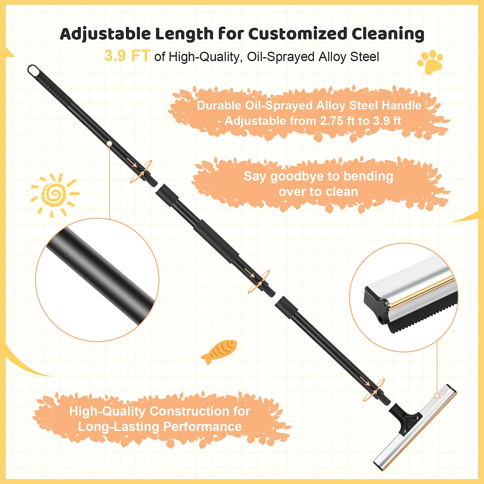 Bisenkud Pet Hair Carpet Rake - Dual-Material Cleaning Tool for Efficient Pet Hair Removal on Carpets, Sofas, and Car Seats