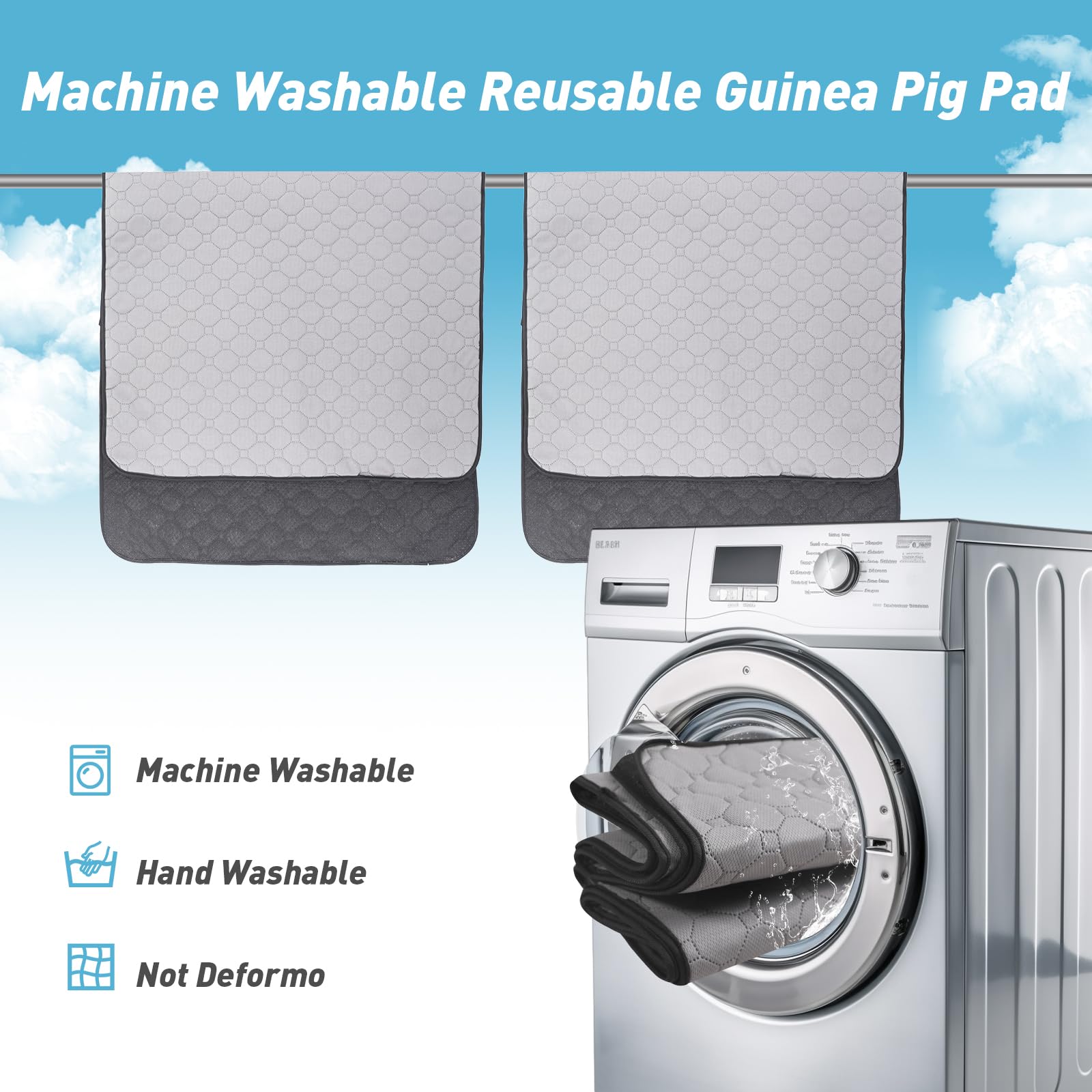 LWYMX 2Pack Guinea Pig Cage Liners 24x48 Washable Fleece Pee Pads, Non-Slip, Super Absorbent Bedding for Small Animals