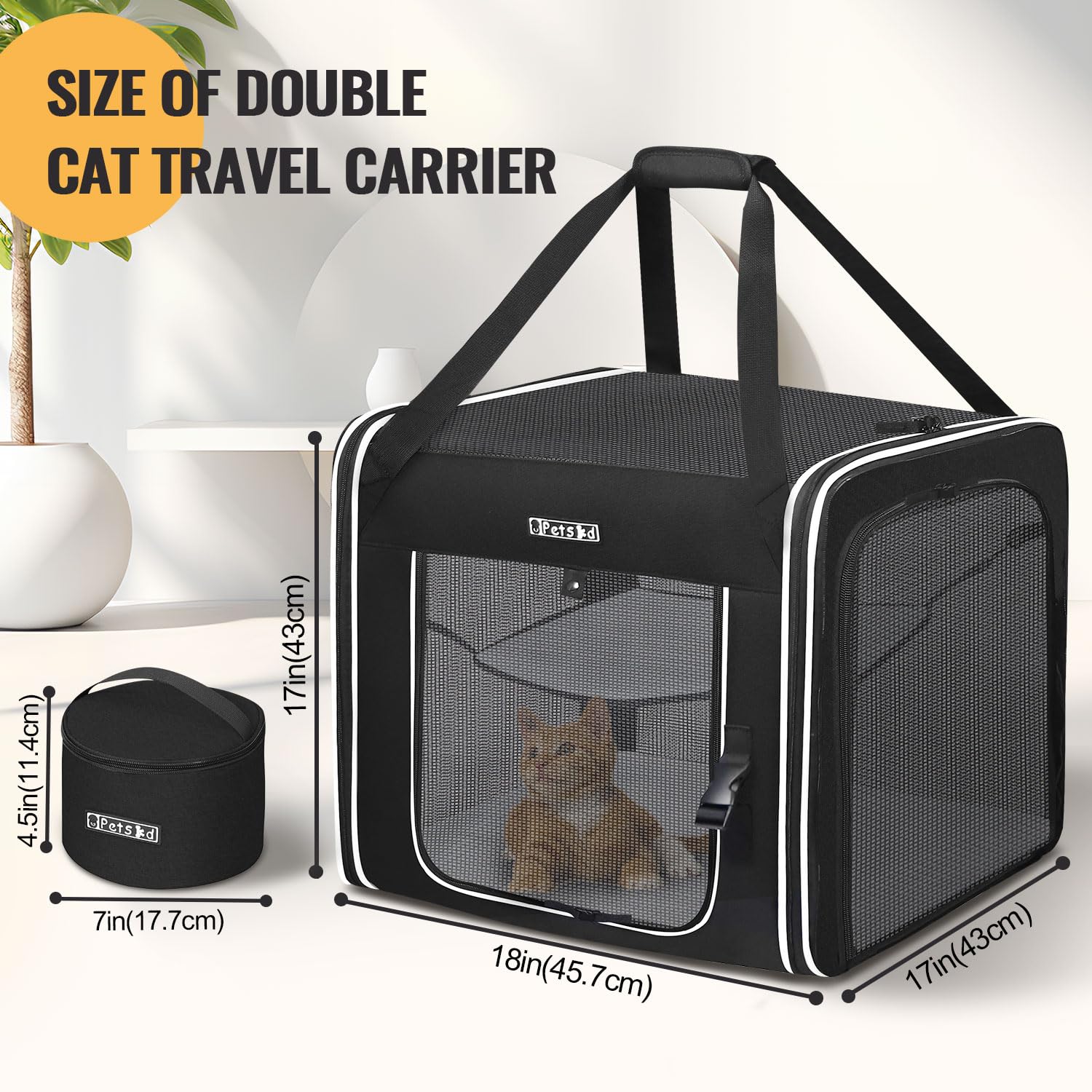 Petskd Combinable Pet Carrier For Large Cat Or Medium Dog, 18''X17''X17'' Large Cat Carrier For Car Travel, 2 Small Pet Soft Car