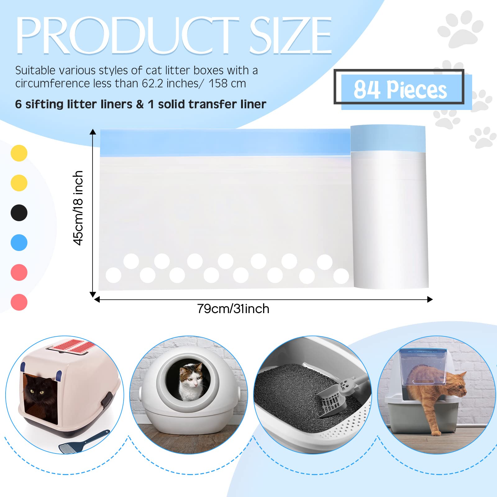 Jutom 84 Count Large Sifting Cat Litter Bags 31 X 18 Inch Cat Litter Box Liners With Holes Drawstring Box Liners Disposable Thic