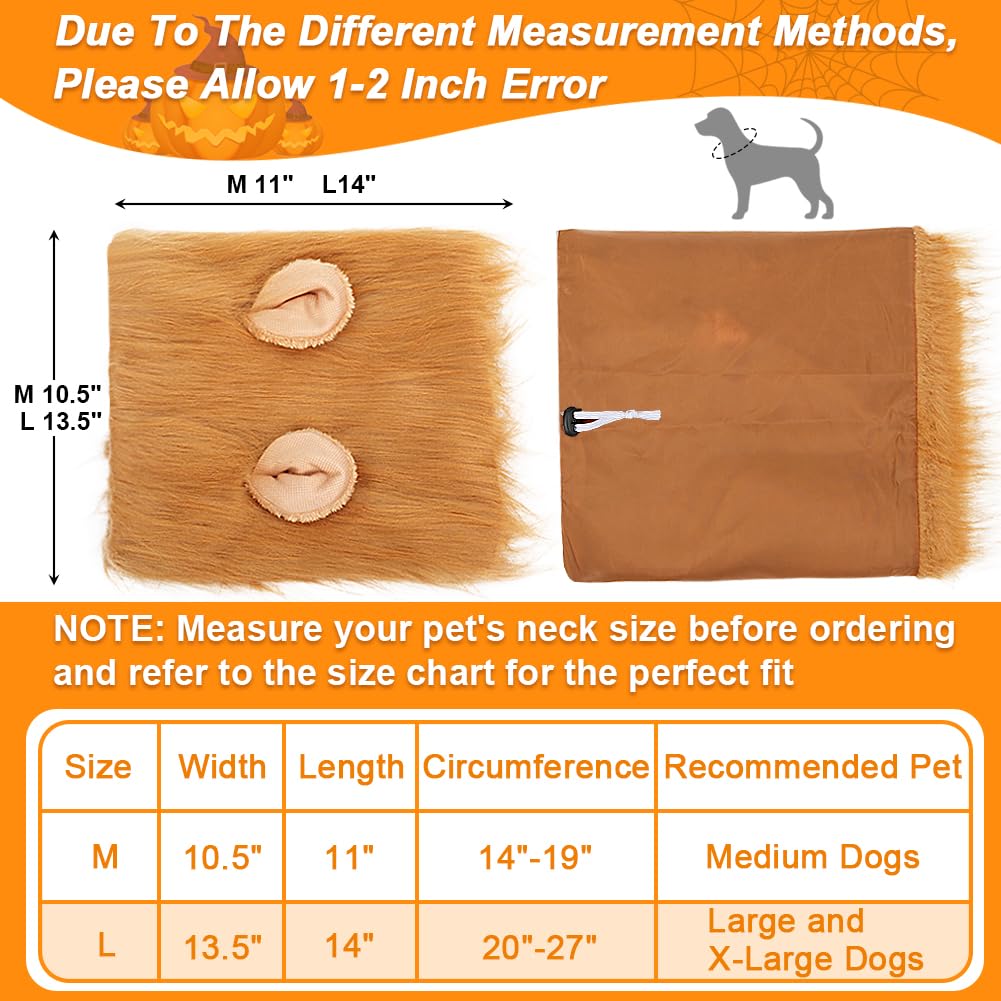 Vivifying Lion Mane For Dog, Adjustable Halloween Lion Costume Wig With Ears For Medium And Large Dogs, Realistic & Funny Accessory Perfect For Parties And Photoshoots (Large, Brown)