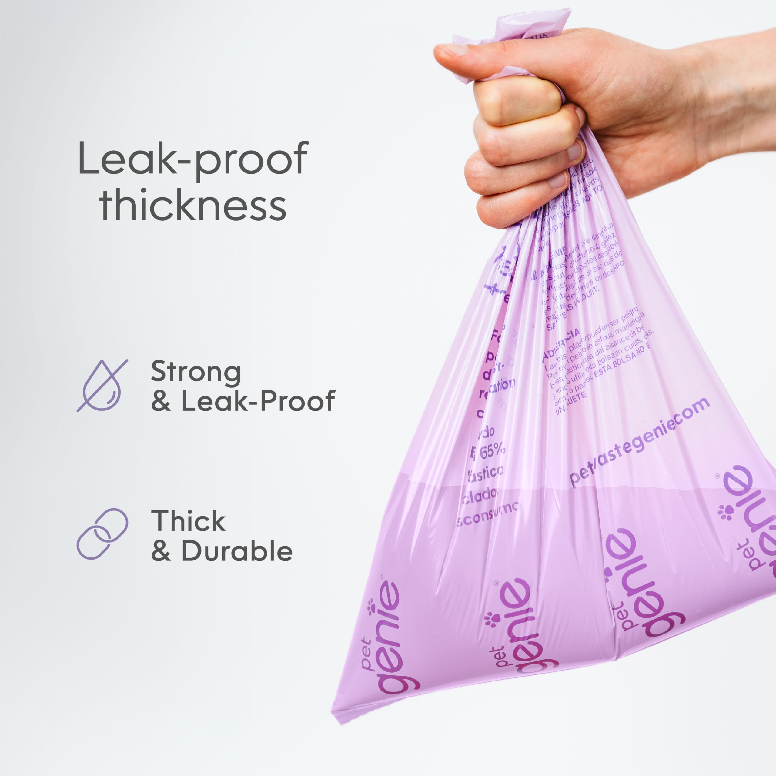 Pet Genie Lavender Scented Dog Poop Bags, Extra Strong & Leak-Proof, 120 Count (8 Rolls), Made from 65% Recycled Plastic
