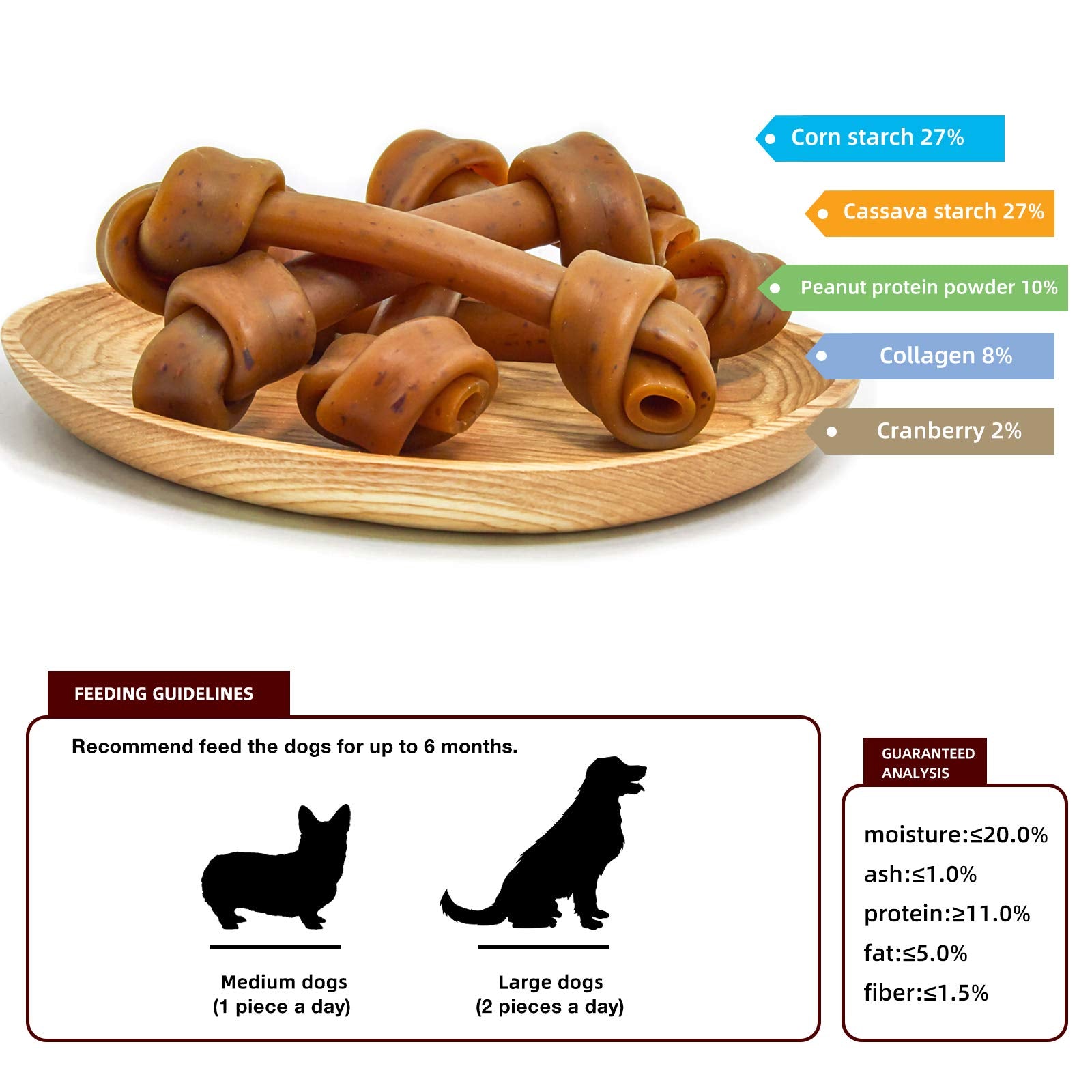 Jungle Calling Rawhide Free Dog Treats, Peanut Butter Bones, 6.5 Pet Chews for Medium and Large Dogs,Digestible Chewing Snacks