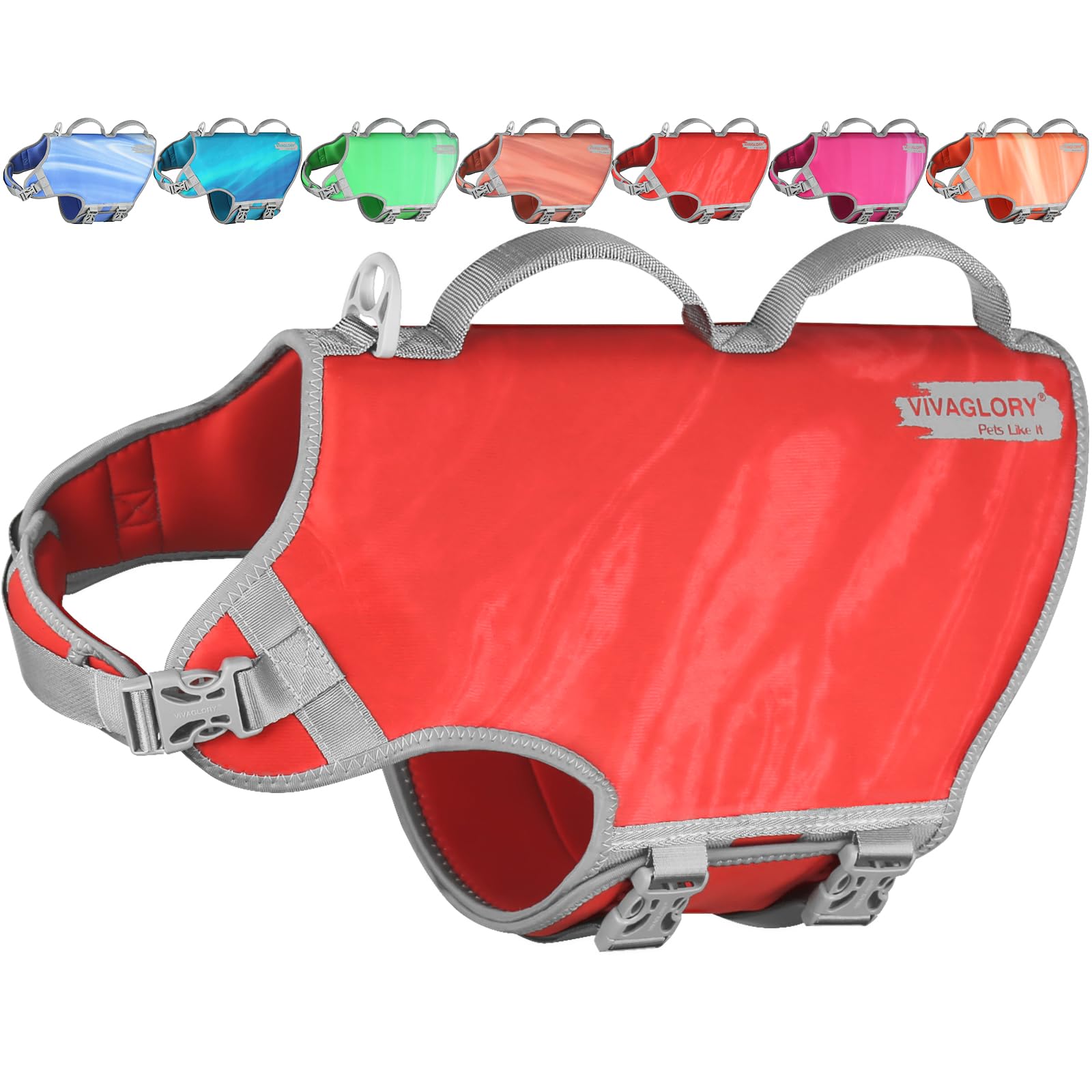 Vivaglory Neoprene Dog Life Jacket Dog Flotation Vest For Boating Hunting & Swimming, Lightweight With Leash Ring, Xl, Red Pomeg