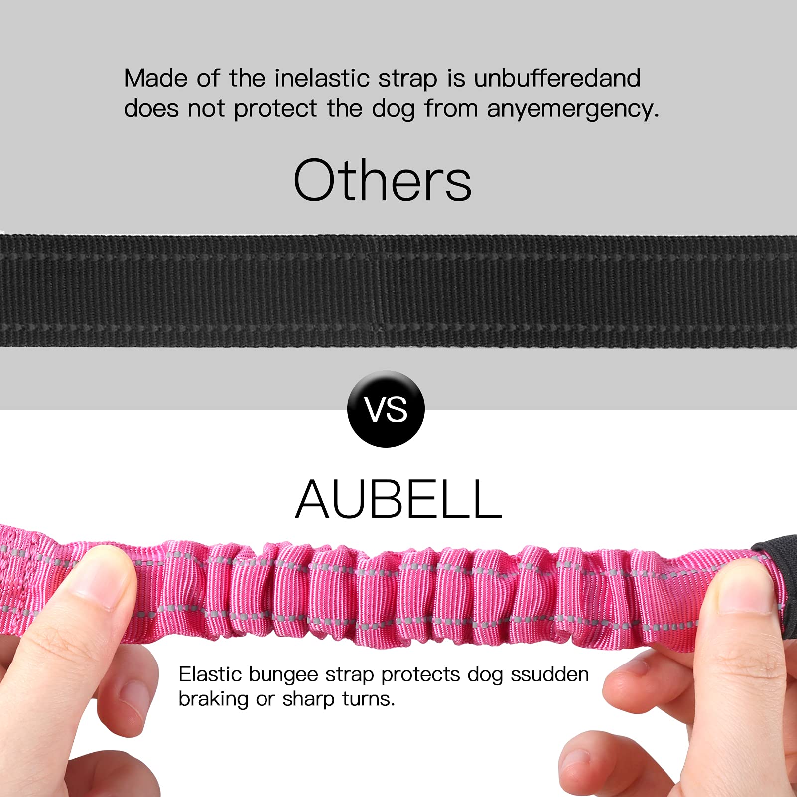 Aubell Dog Seat Belt For Car,2 Pack Set 3-In-1 Adjustable Reflective Bungee Heavy Duty Dog Car Harness Tether With Clip Hook Lat