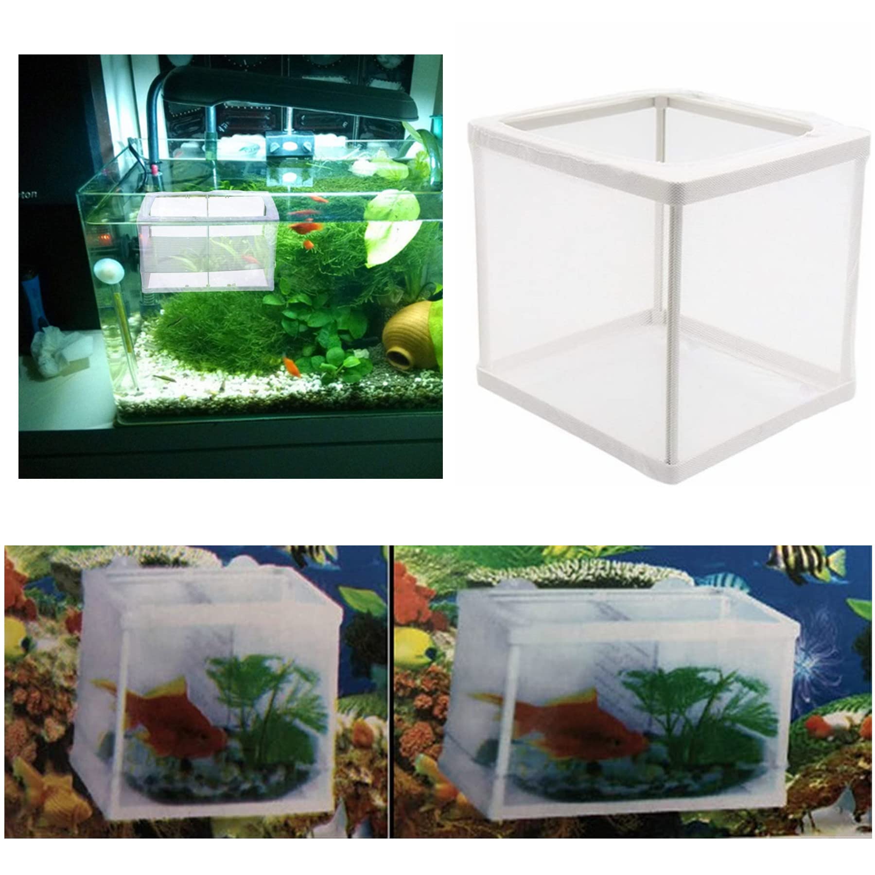 2 Pack Fish Tank Breeder Net Mesh Breeder Box, Aquarium Hatchery Breeder Box Separation Nettig, Plastic Frame Fish Breeding Box
