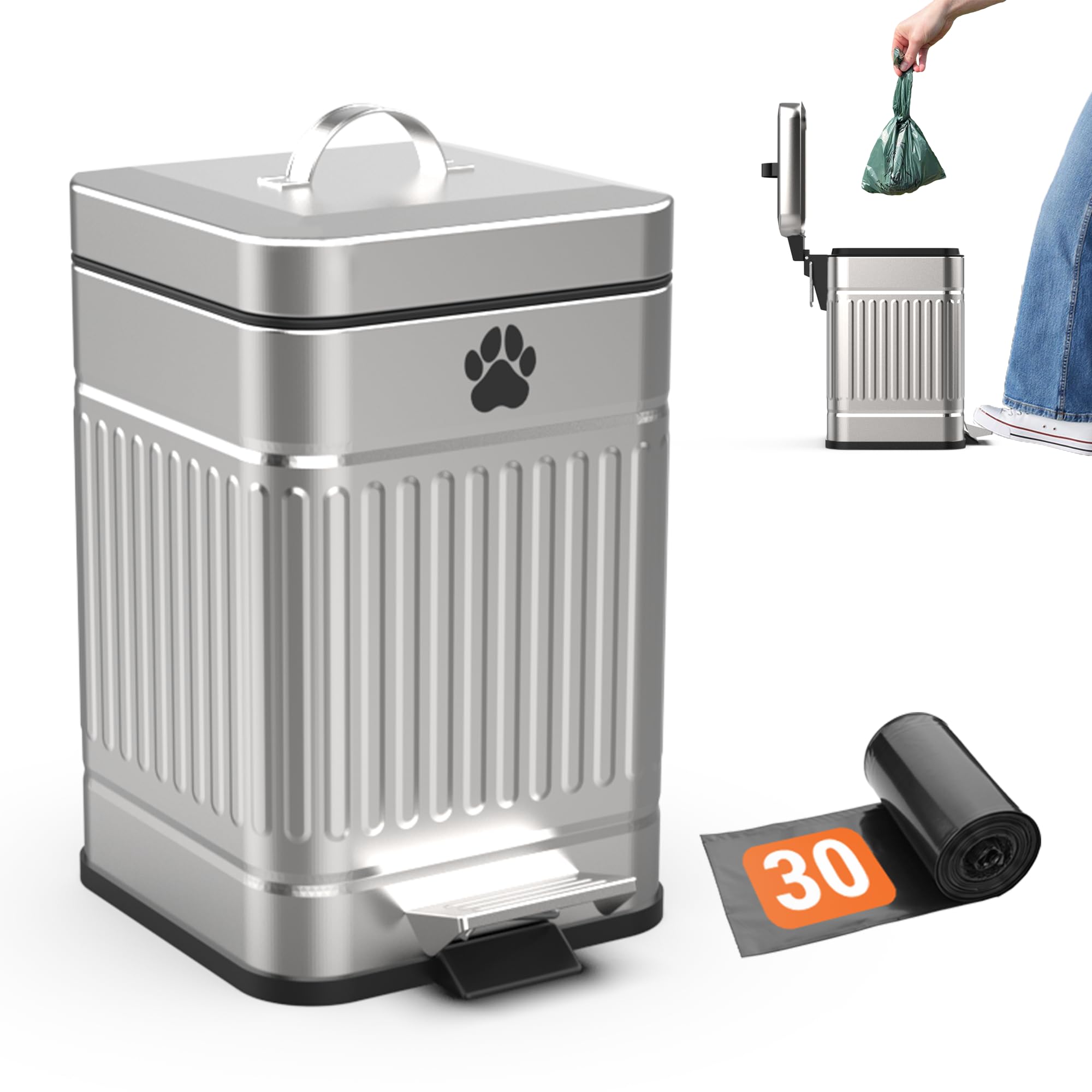 Pupzle Small Dog Poop Trash Can Outside, 1.3 Gal Metal Dog Waste Trash Can, Small Poop Bucket Outdoor With Lid, Pet Waste Contai