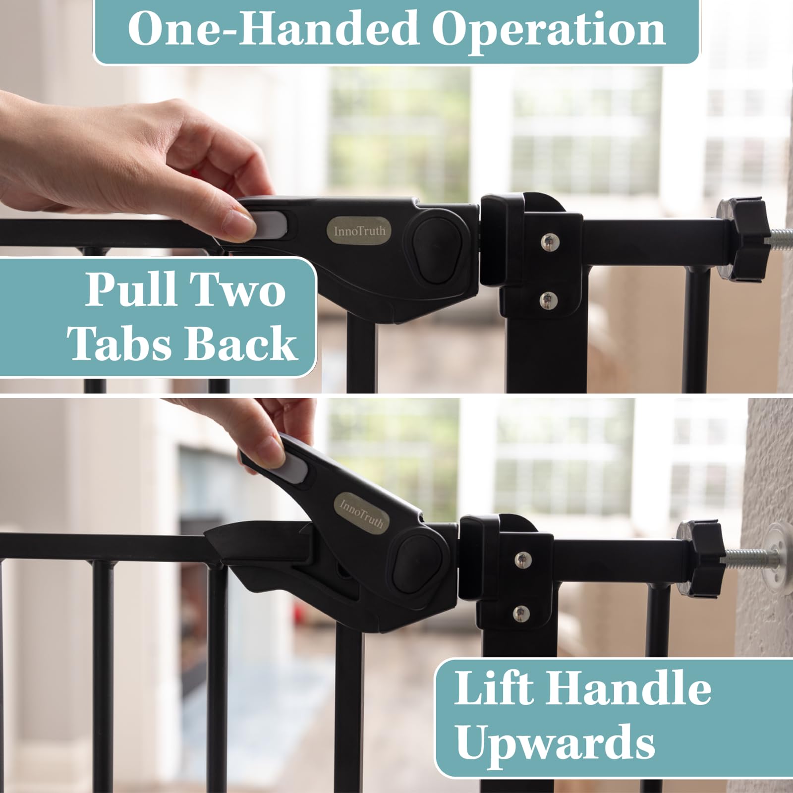 Innotruth 29-39.6” Baby Gate For Stairs & Doorways, 30' Tall Dog Gate For Pets, Dual-Lock Safety And One Hand Opening Design, Pet Gate For Hallways, Outdoors, Wall-Friendly Install, Pure Black