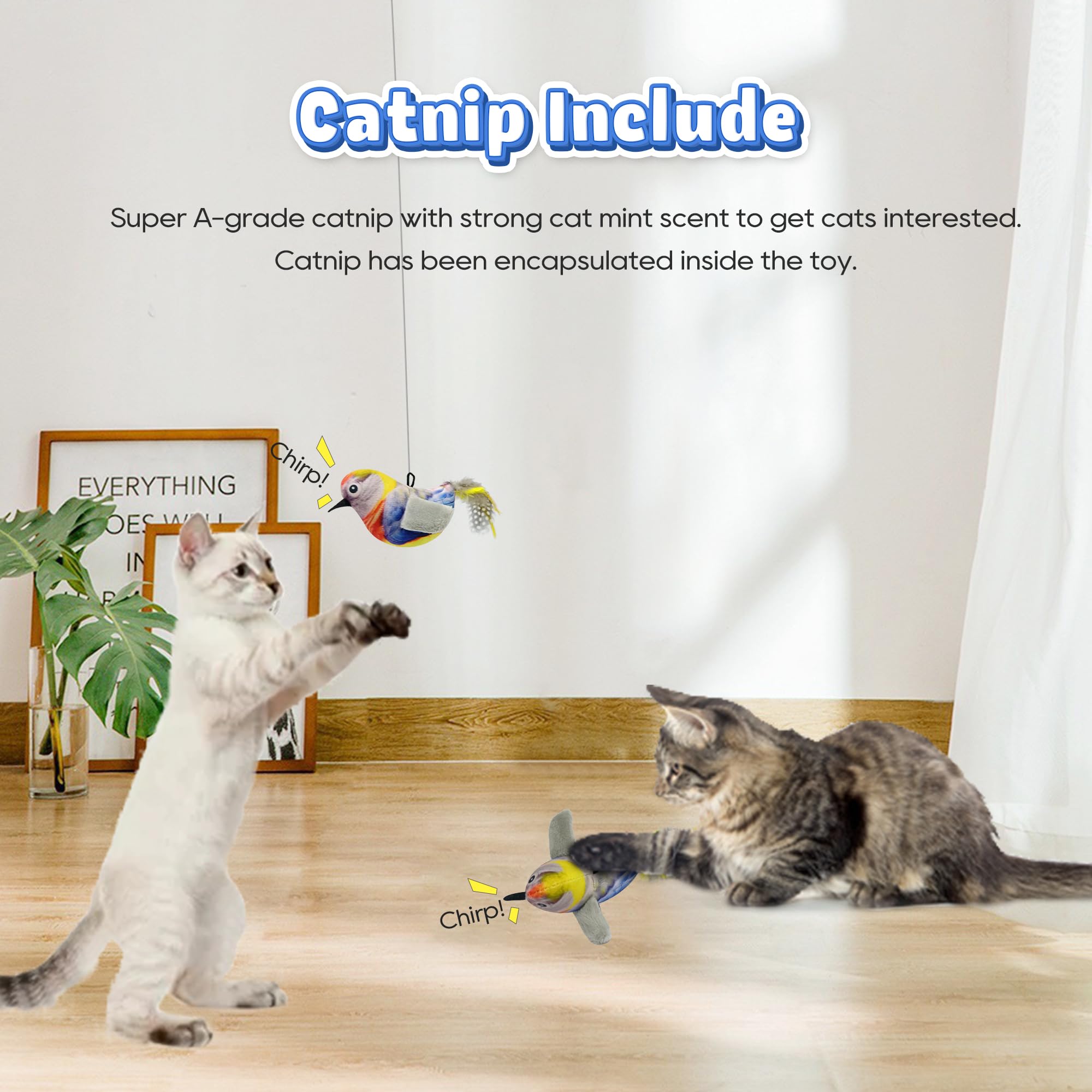 LEWISER Cat Toys Hanging Bird, Retractable Cat Teaser Toy, Vivid Chirping, Interactive Catnip Toys for Indoor Cats Kitten Play C