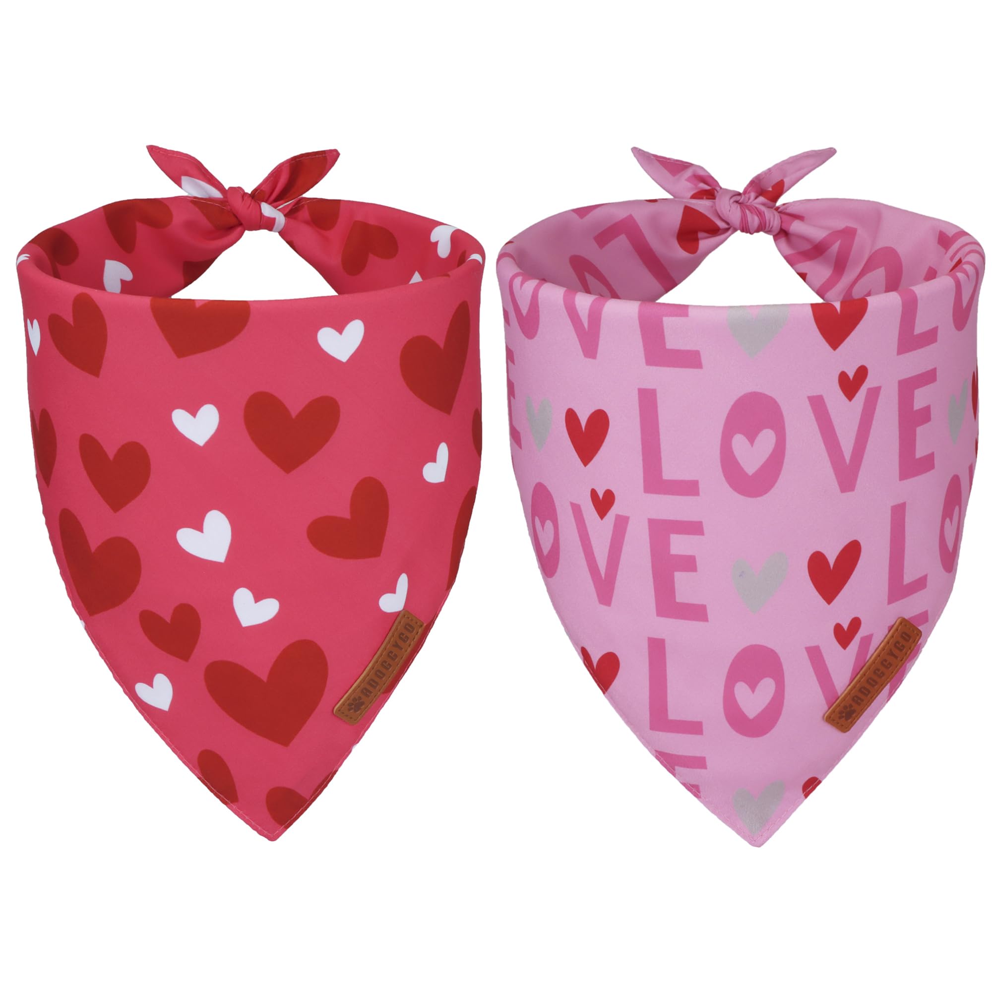 Adoggygo Valentine Dog Bandana, Heart And Love Pet Scarf, Premium Durable Fabric, Red Pink Valentine Bandanas For Medium Large D
