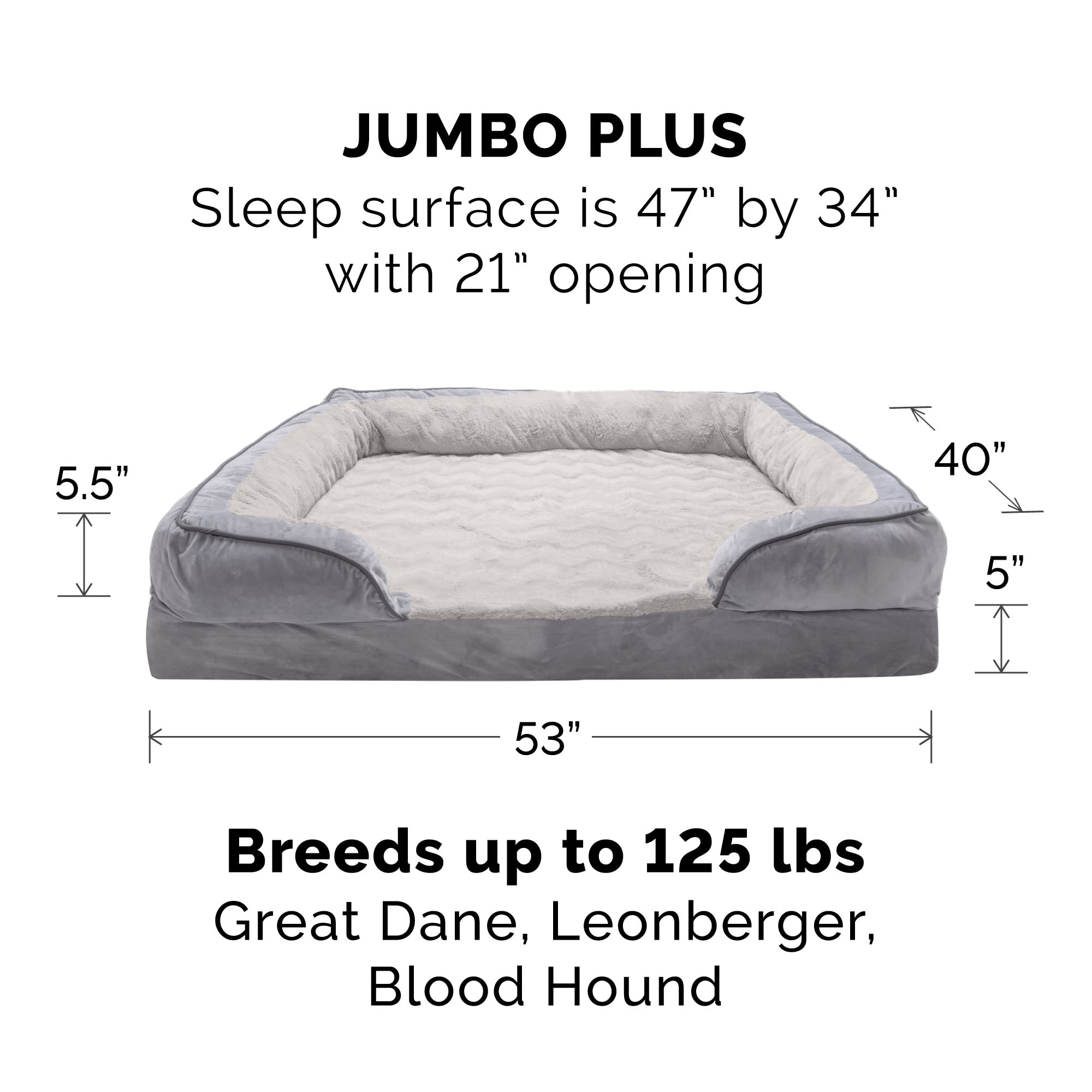 Furhaven Cooling Gel Dog Bed for Large Dogs w/ Removable Bolsters & Washable Cover, For Dogs Up to 125 lbs - Plush & Velvet Wave