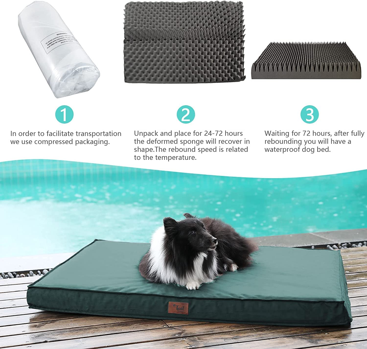 Tail Stories Outdoor All Weather Dog Bed, Waterproof Dog Bed For Large Dogs, Orthopedic Egg Foam Indestructible Pet Bed With Washable Removable Cooling Dog Bed Cover