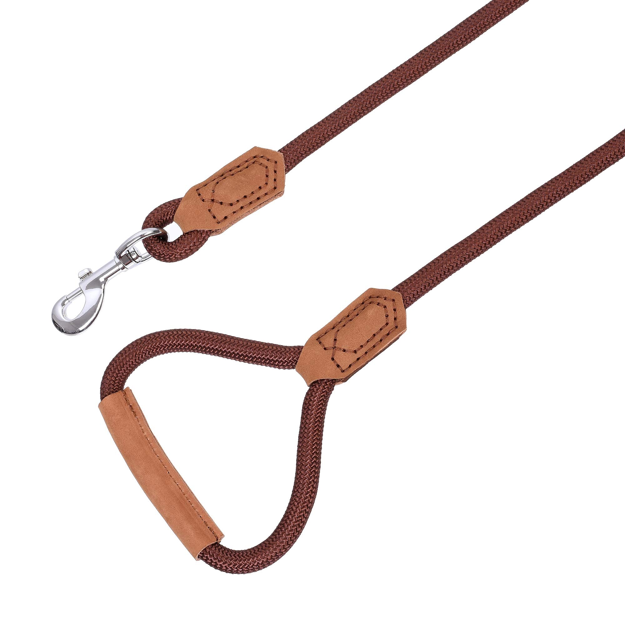 Mile High Life | Premium Leather Dog Leash | Strong Rope Leash | Leather Handle | Zinc Alloy Strong Clasp | Small Medium Large Dogs | 4/5/6 Feet(Dark Brown, 72 Inch (Pack Of 1))