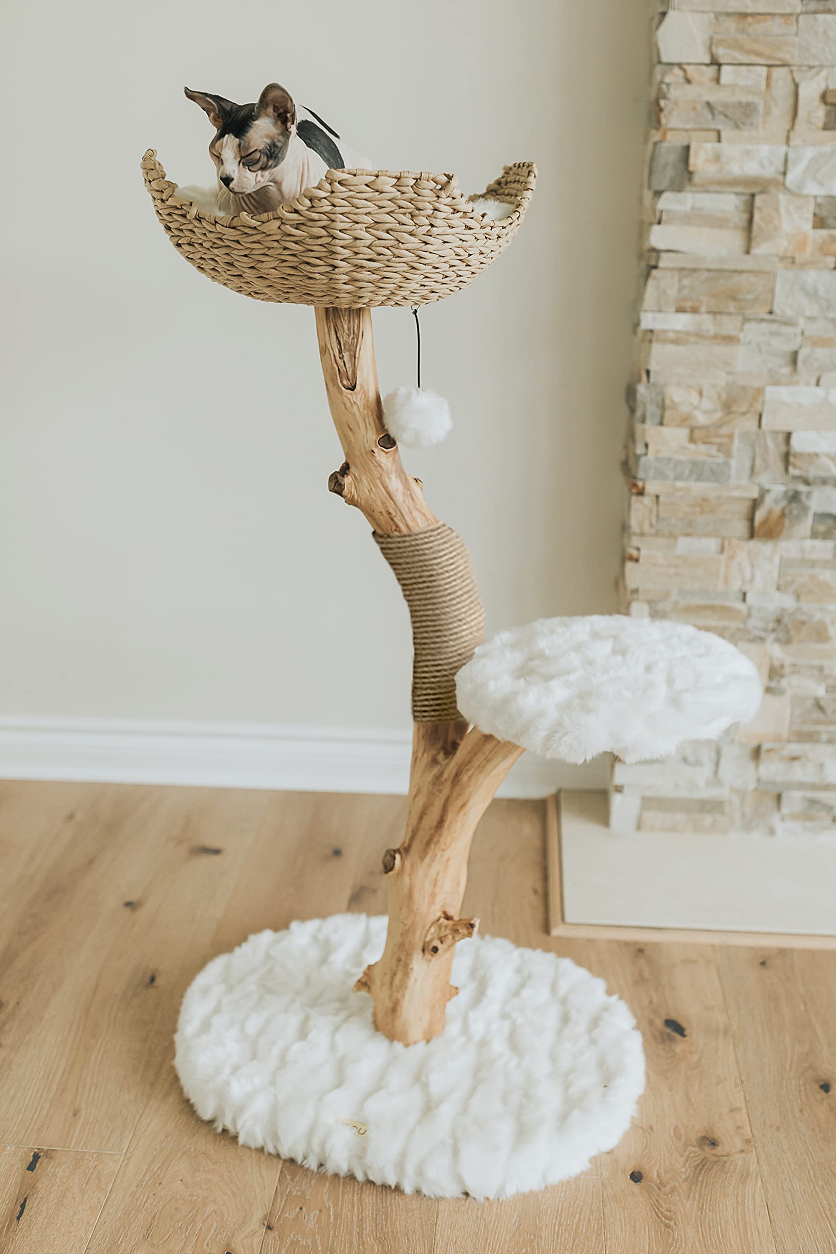 Wooden Cat Climbing Tree Tower, Modern Single Branch Cat Condo, Wood, Cat Lover Furniture Gift by MAU LIFESTYLE (Alpine White)