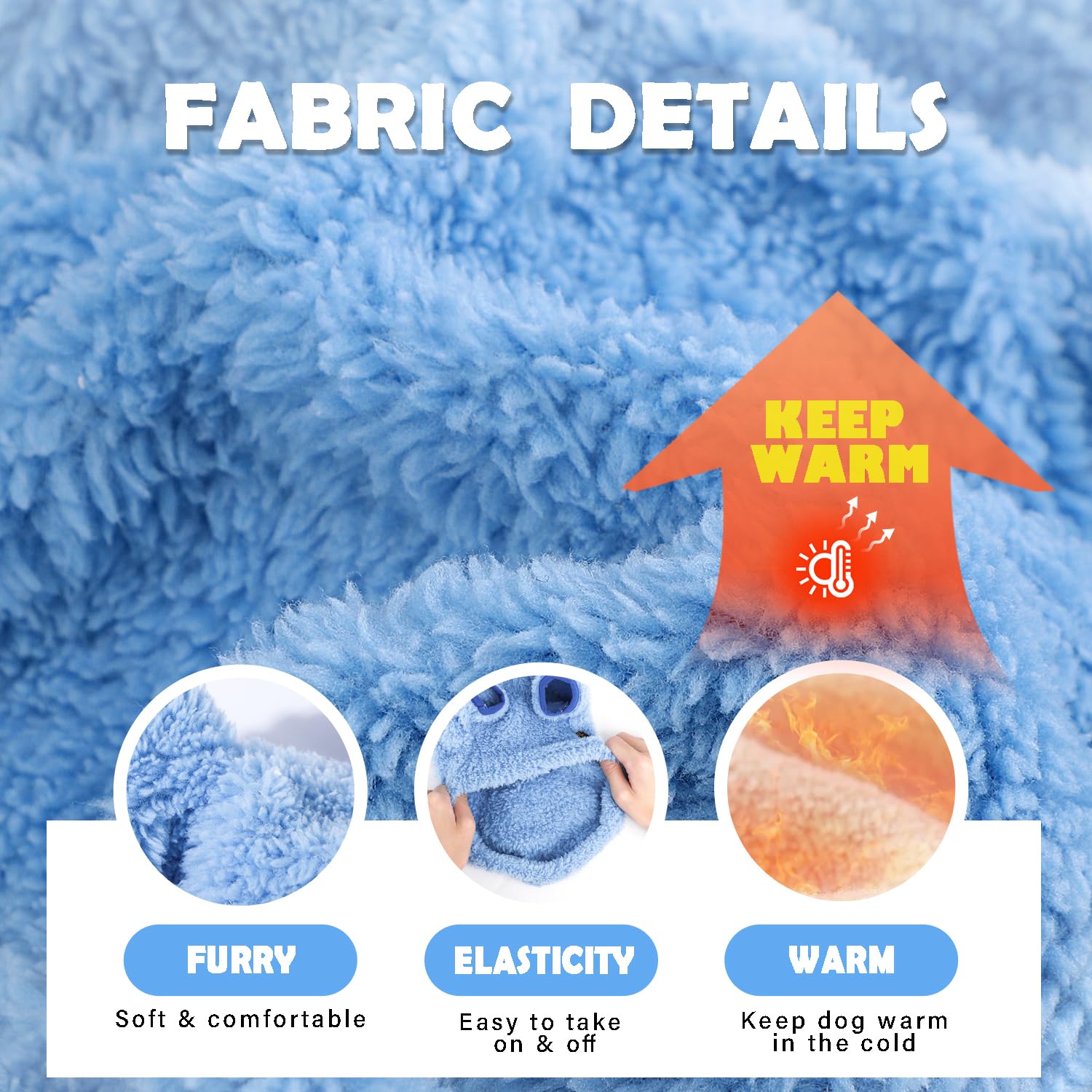 Fleece Dog Sweater Hoodie Sweatshirts Warm Fuzzy Velvet Sweaters Winter Clothes For Small Dogs Girl Boy Pet Coats Cat Apparel(Bl