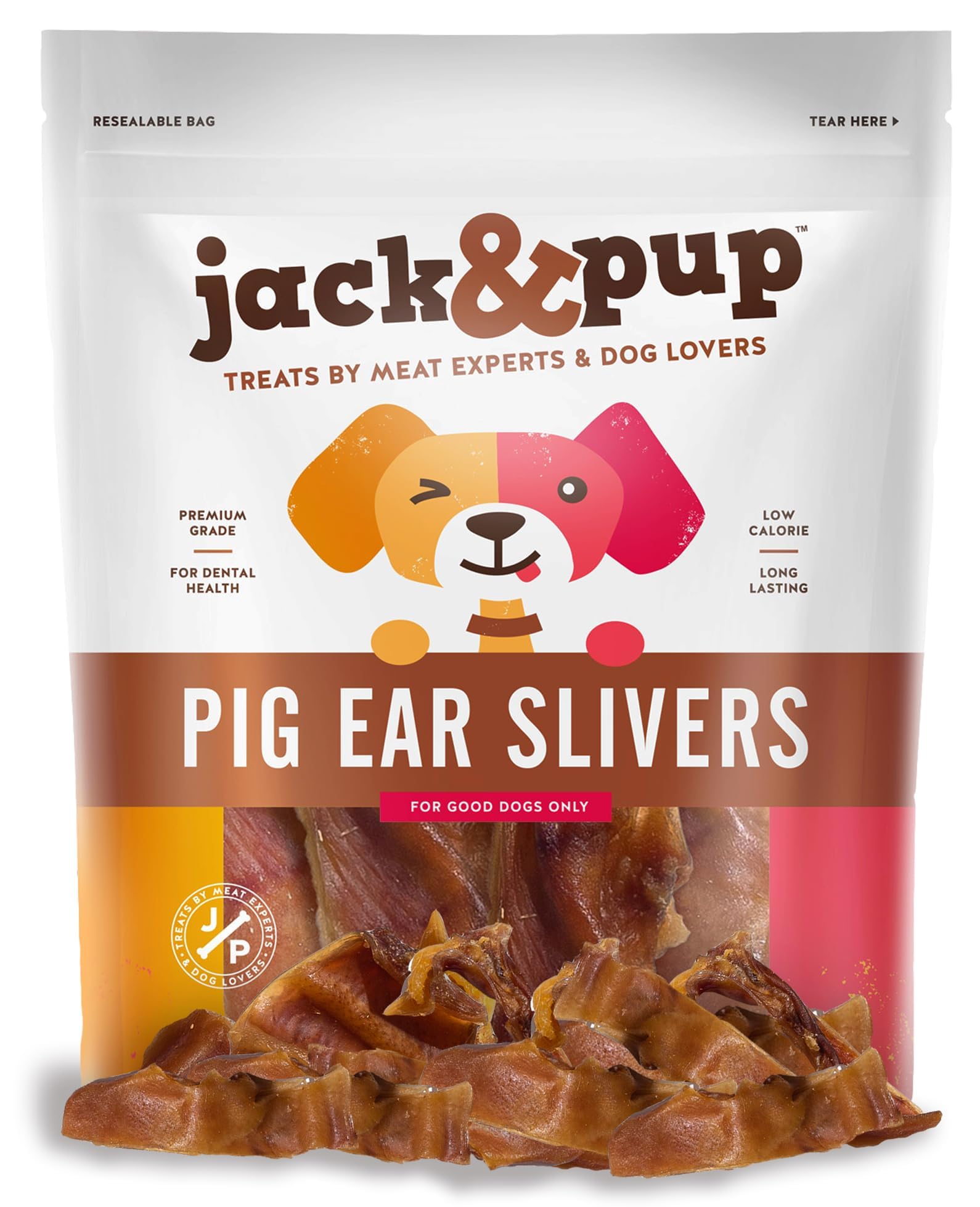 Jack & Pup Pig Ears Slivers (1lb) - Premium Natural Dog Chews, Pork Pig Ears, Healthy Dog Treats, Odor Free, Excellent Rawhide A