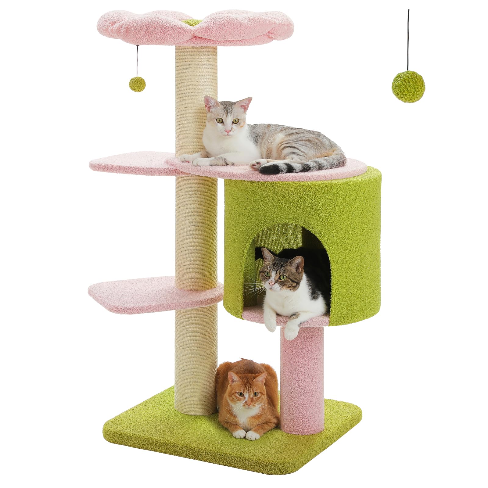 Uymi Flower 50-Inch Heavy-Duty Cat Tree For Large Cats - Sturdy Cat Tower With Extra-Thick Scratching Posts (F4.3), Spacious Con